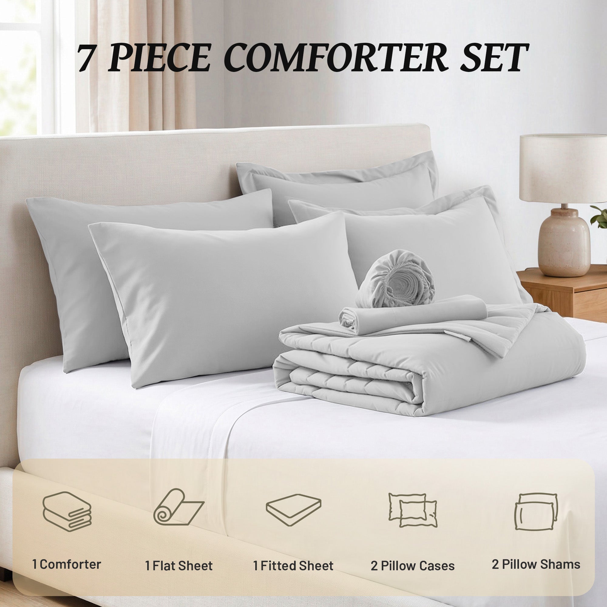 Dhole 7-Piece Bed in Bag - Striped Comforter Sets, Pillowcases & Sheet Collection for Cozy Bedding Sets