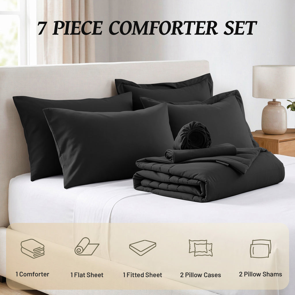 Dhole 7-Piece Bed in Bag - Striped Comforter Sets, Pillowcases & Sheet Collection for Cozy Bedding Sets
