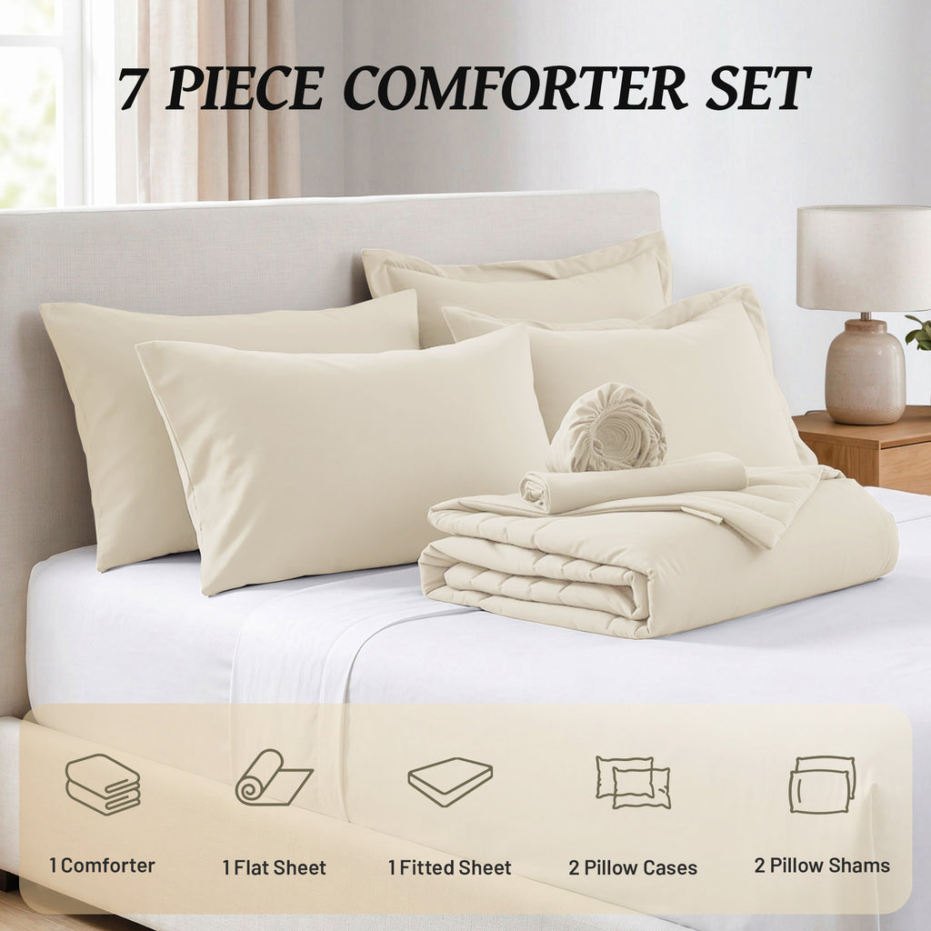 Dhole 7-Piece Bed in Bag - Striped Comforter Sets, Pillowcases & Sheet Collection for Cozy Bedding Sets