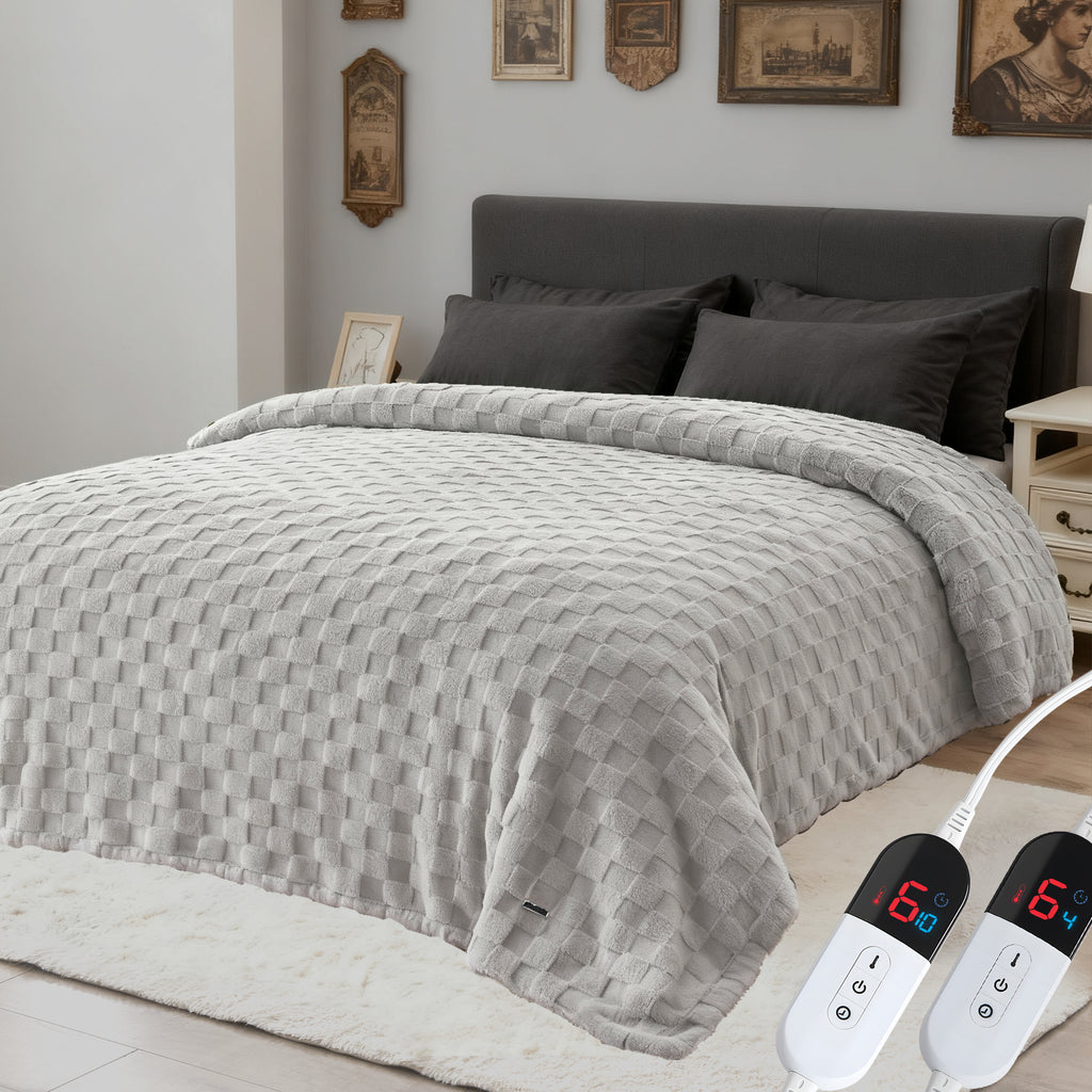 Dhole Electric Heated Blanket Checkered Fleece Throw 50x60 Inches Fast Heating Blanket 6 Heating Levels & 4 Hours Auto Off ETL Certification