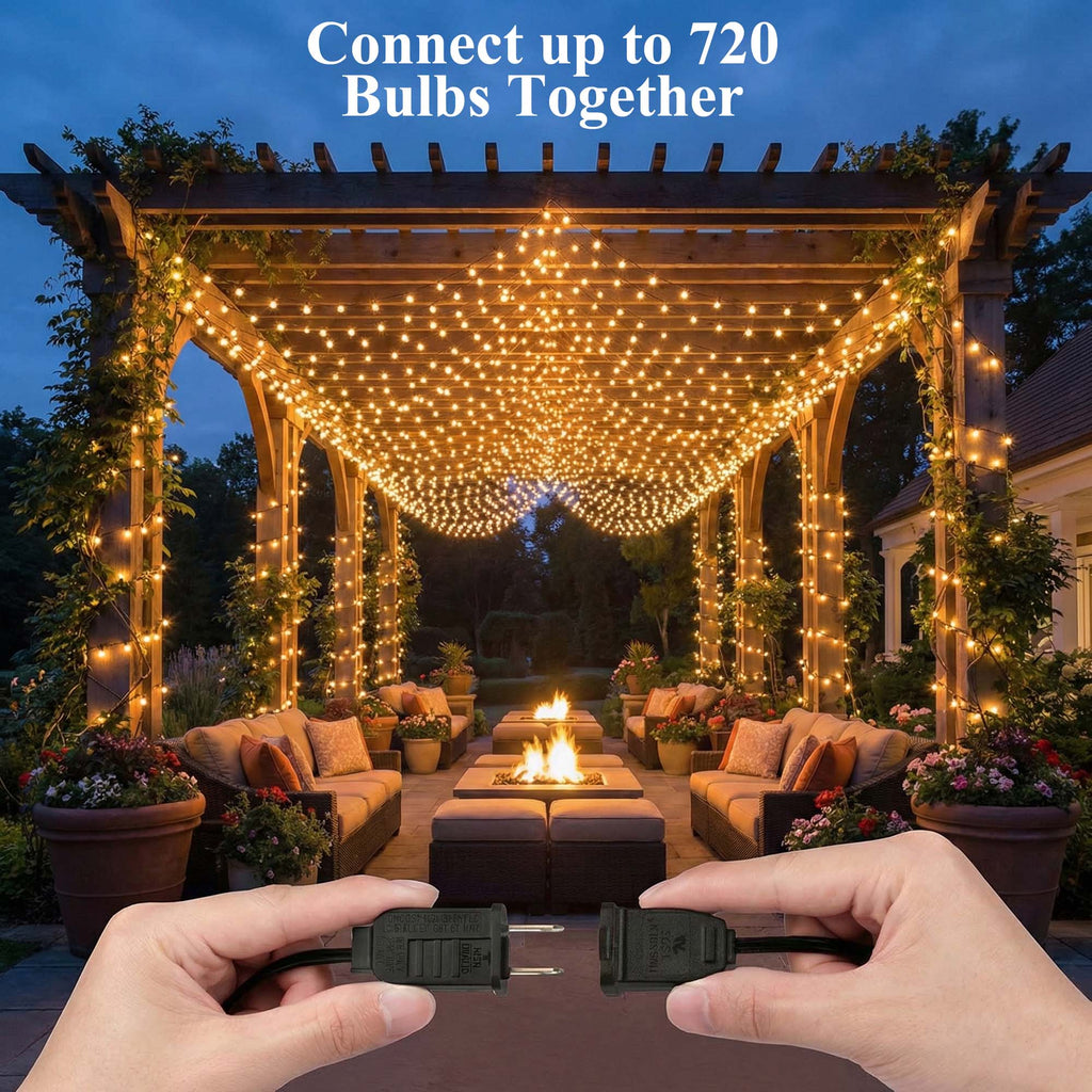 Mylorn 110FT LED Outdoor String Lights, 50+2 S14 Shatterproof Bulbs, 2FT Spacing, 2700K Dimmable Warm White, IP65 Waterproof, Connectable Patio Garden Porch Deck Decor