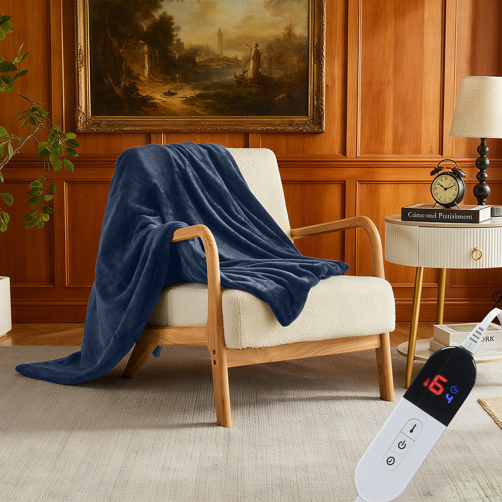 Dhole Electric Heated Blanket Throw - 50"x60" with 6 Heating Levels 4 Hours Auto Off Fast Heating Over-Heated Protection Ultra Soft Warm Flannel ETL Certified