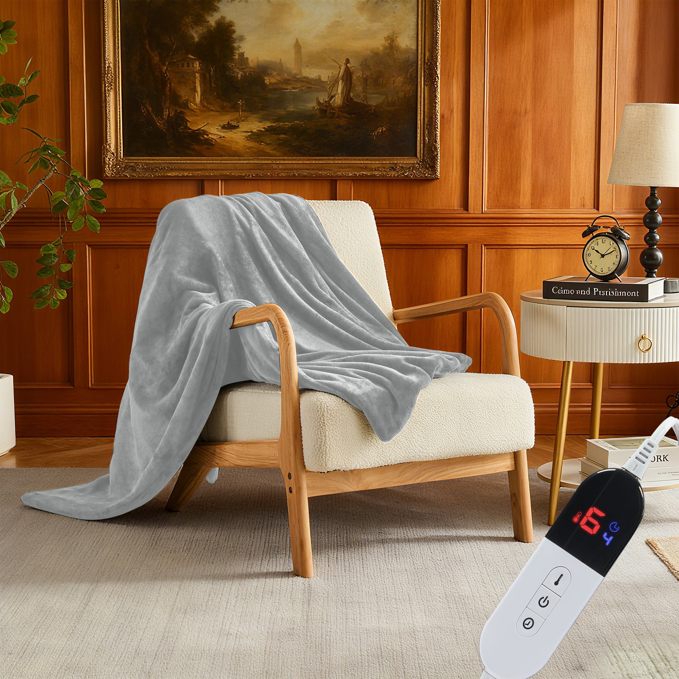 Dhole Electric Heated Blanket Throw - 50"x60" with 6 Heating Levels 4 Hours Auto Off Fast Heating Over-Heated Protection Ultra Soft Warm Flannel ETL Certified