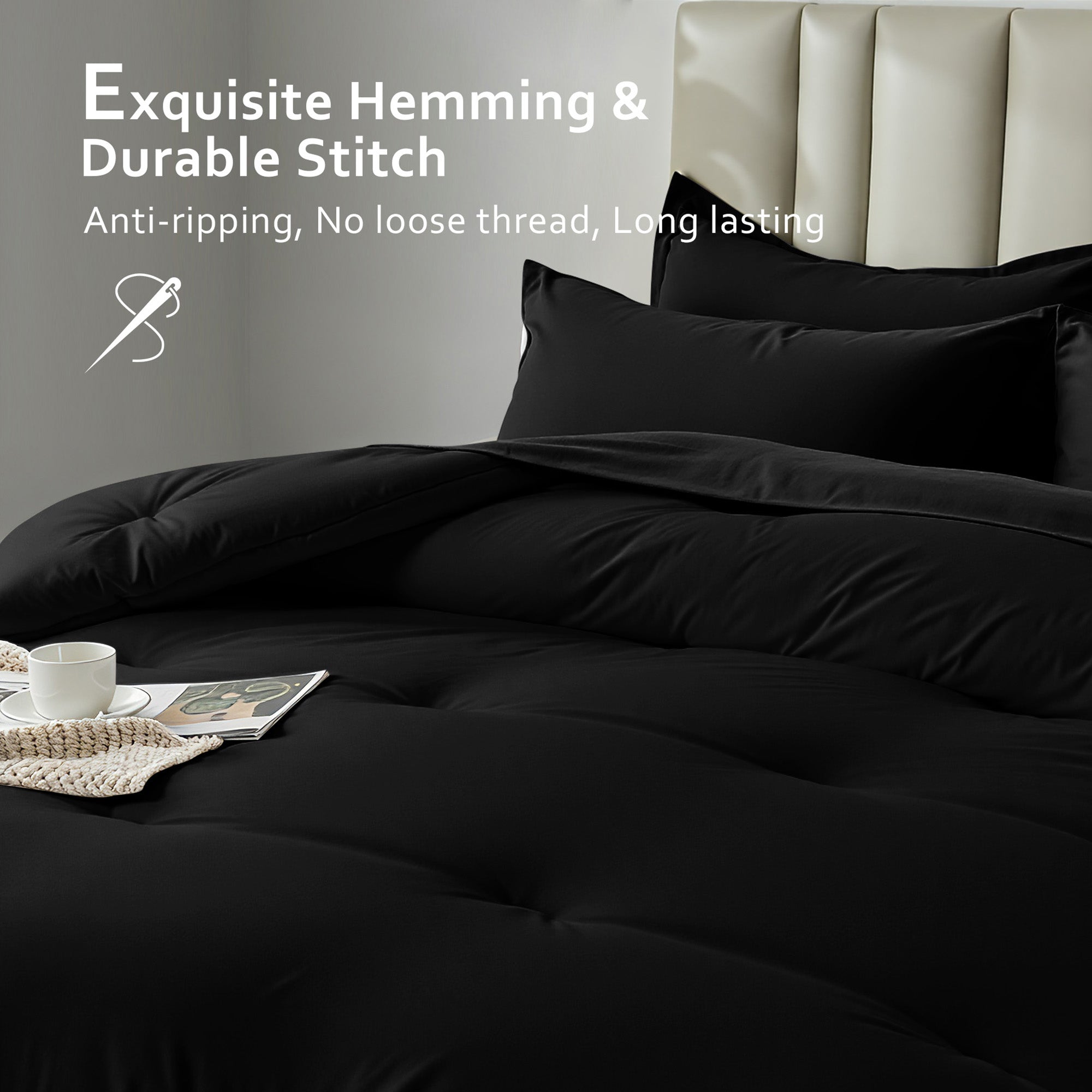 Dhole 7-Piece Bed Sheet Set - Queen Size Comforter, Pillowcases & Sheet Collection for Cozy Bedding Comfort Black