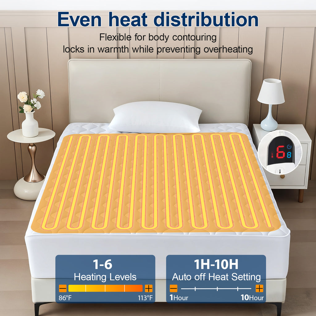 Dhole Electric Heated Mattress Pad Queen - 60"x80" ,Deep Pocket, 6 Heat Settings, Auto Shut Off 10 Hrs with Dual Controller, ETL Certified, Machine Washable, White