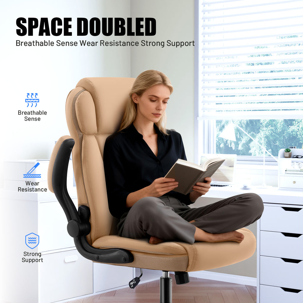Dhole Ergonomic High-Back PU Leather Office Chair with 120° Recline & Flip-Up Arms - Home Office Desk Chair for Work, Study, Gaming, 300LBS Capacity (Black)