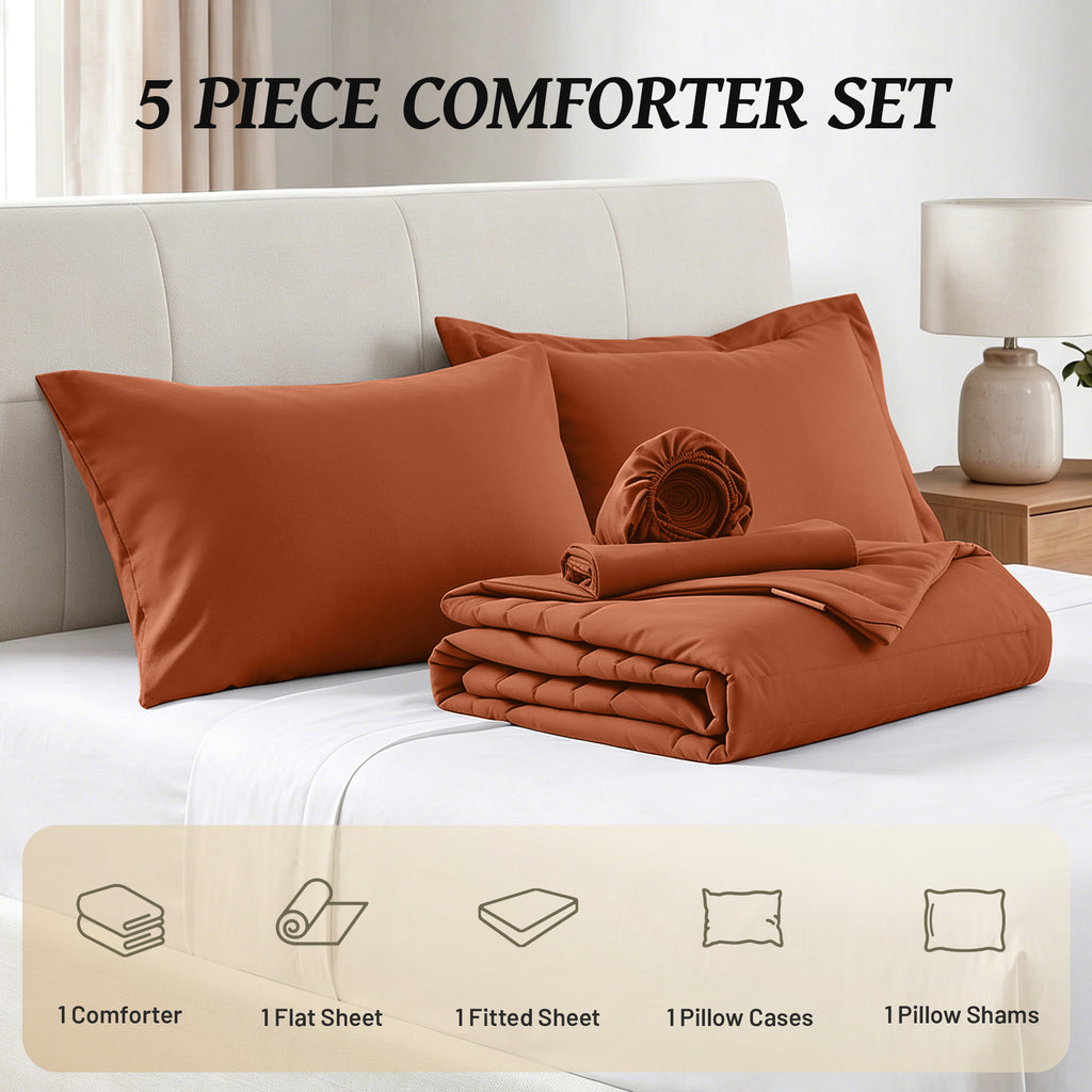 Dhole 7-Piece Bed in Bag - Striped Comforter Sets, Pillowcases & Sheet Collection for Cozy Bedding Sets