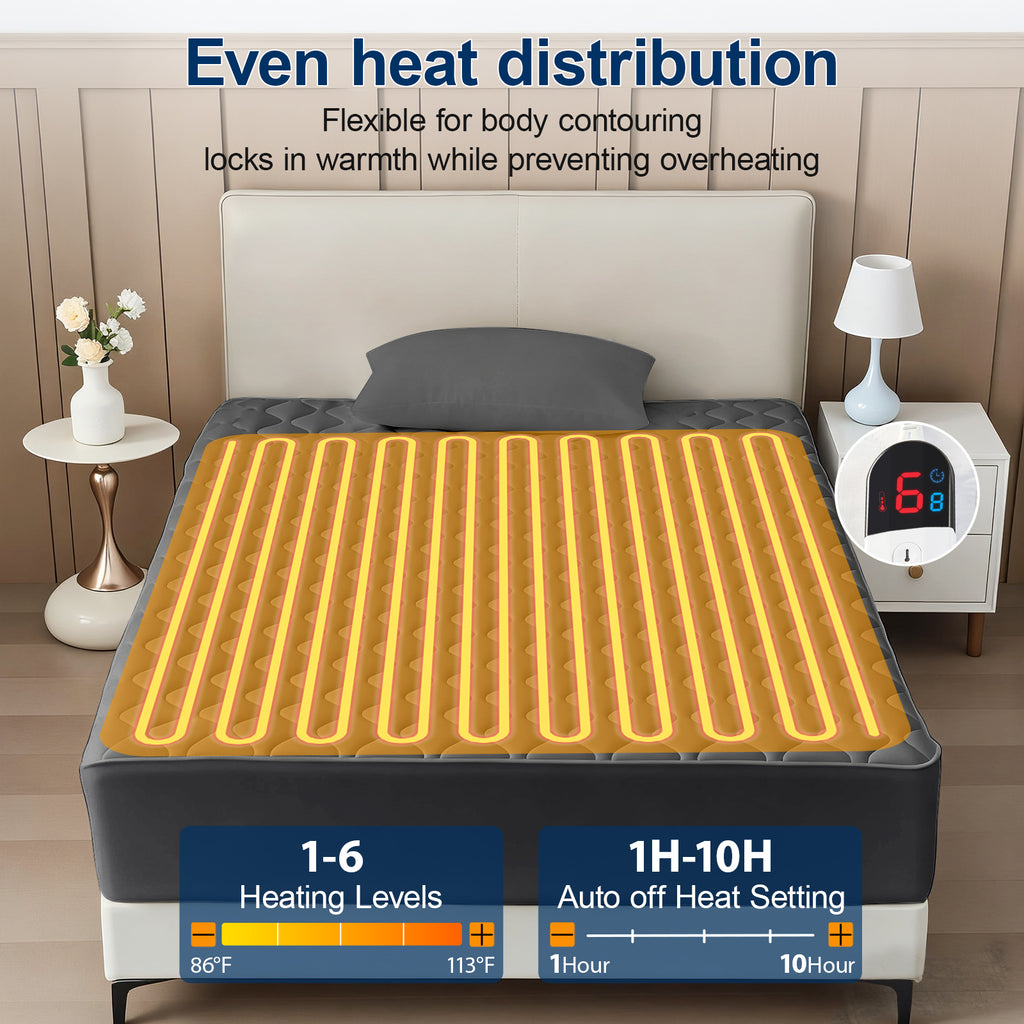 Dhole Electric Heated Mattress Pad Queen - 60"x80" ,Deep Pocket, 6 Heat Settings, Auto Shut Off 10 Hrs with Dual Controller, ETL Certified, Machine Washable, White