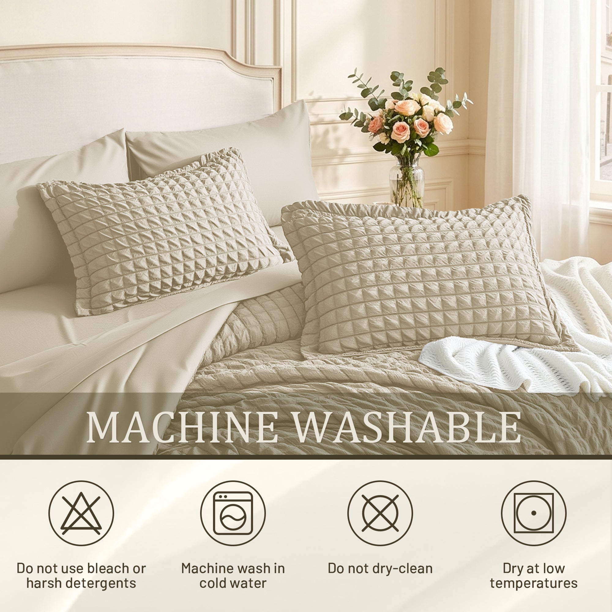 DHOLE Comforter Set 7 Pieces – Seersucker Textured Waffle Weave Bed in a Bag, All-Season Lightweight Microfiber Bedding Sets with Sheets & Pillow Shams