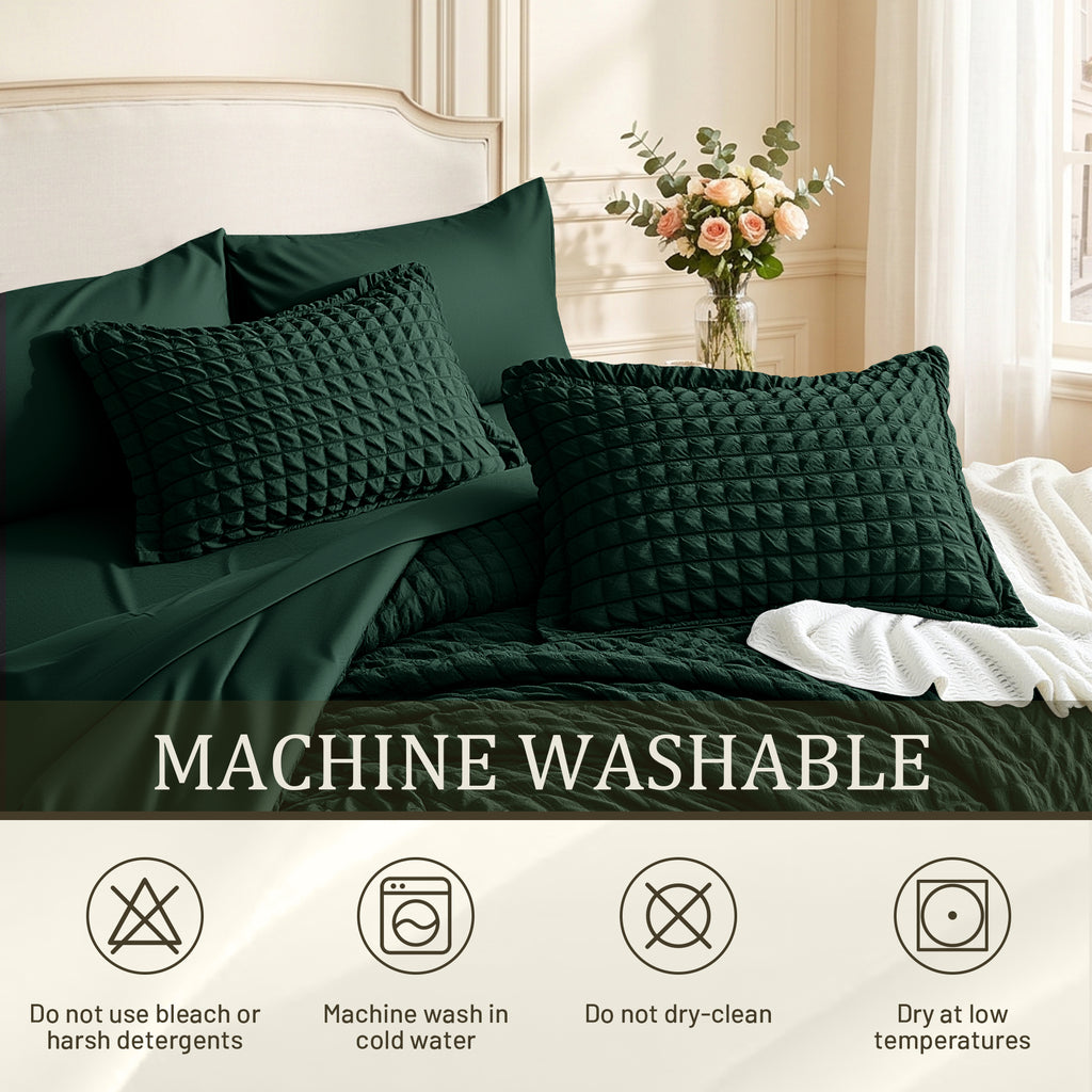 DHOLE Comforter Set 7 Pieces – Seersucker Textured Waffle Weave Bed in a Bag, All-Season Lightweight Microfiber Bedding Sets with Sheets & Pillow Shams