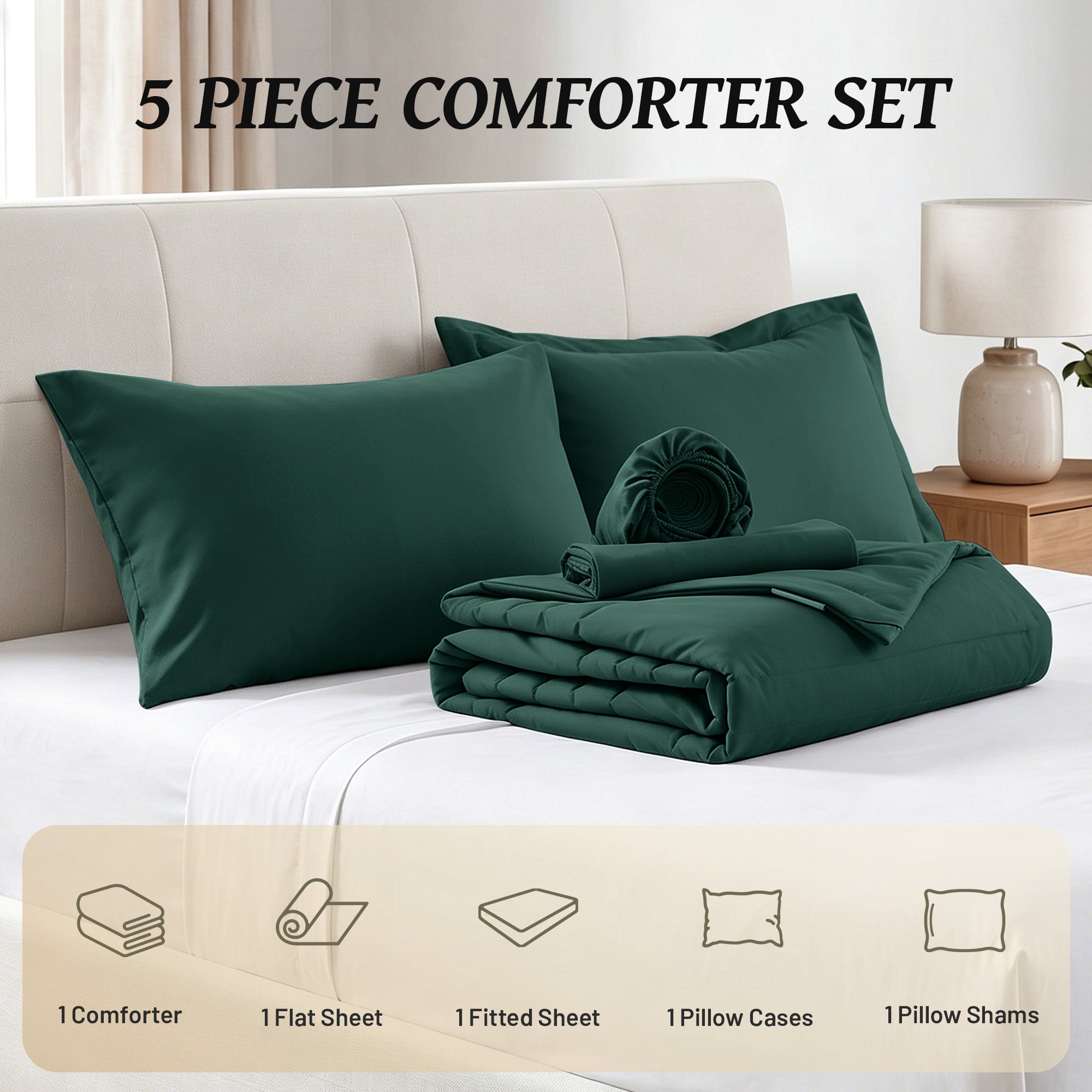 Dhole 7-Piece Bed in Bag - Striped Comforter Sets, Pillowcases & Sheet Collection for Cozy Bedding Sets