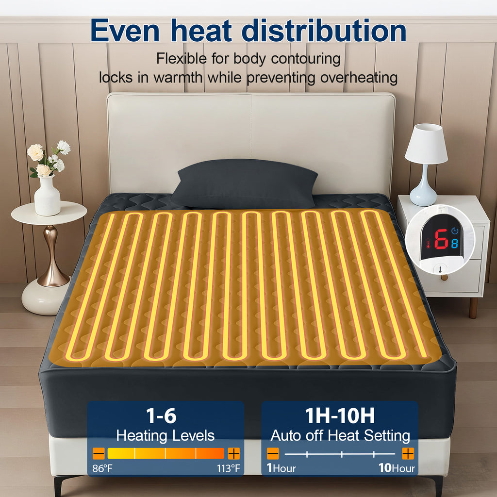 Dhole Electric Heated Mattress Pad Queen - 60"x80" ,Deep Pocket, 6 Heat Settings, Auto Shut Off 10 Hrs with Dual Controller, ETL Certified, Machine Washable, White
