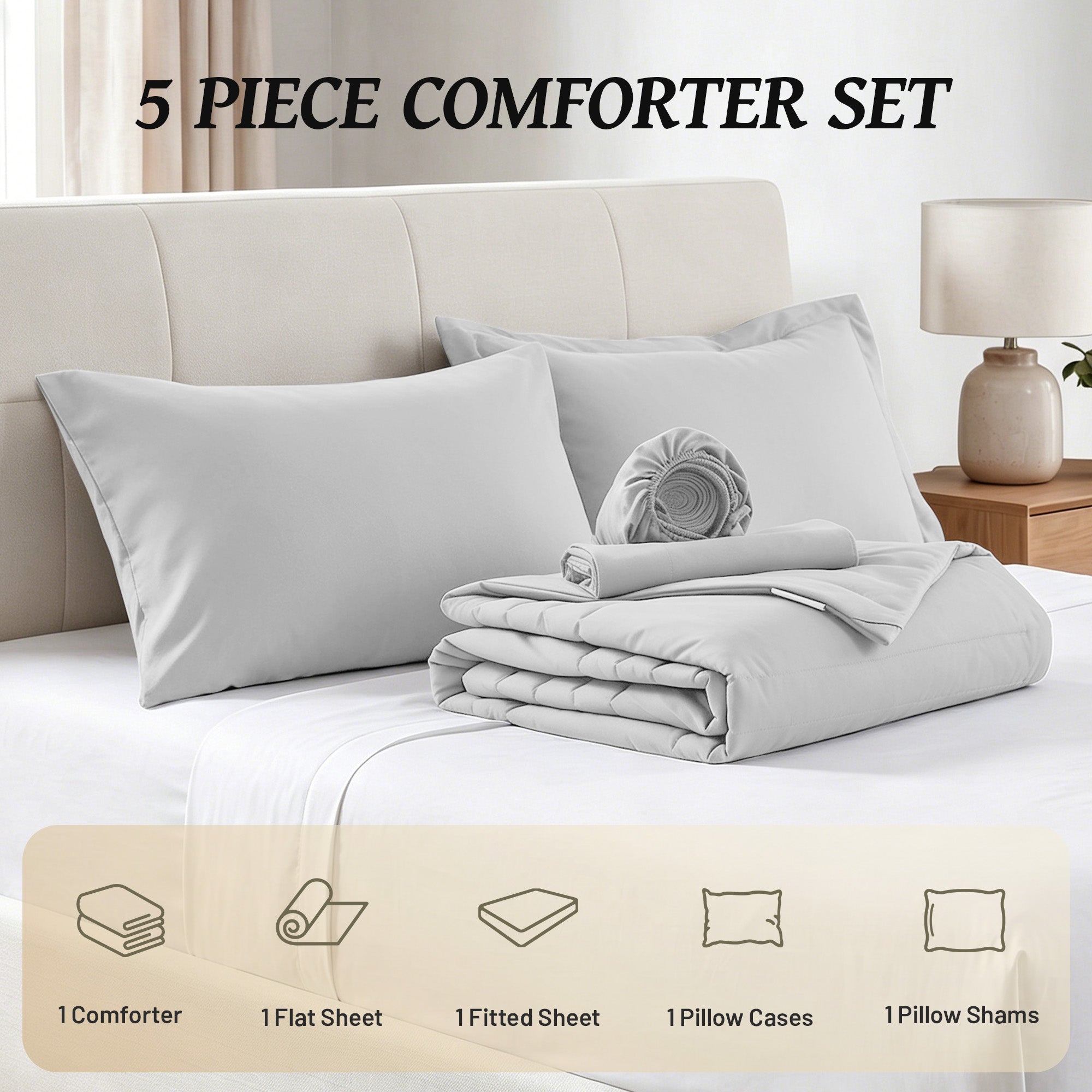 Dhole 7-Piece Bed in Bag - Striped Comforter Sets, Pillowcases & Sheet Collection for Cozy Bedding Sets