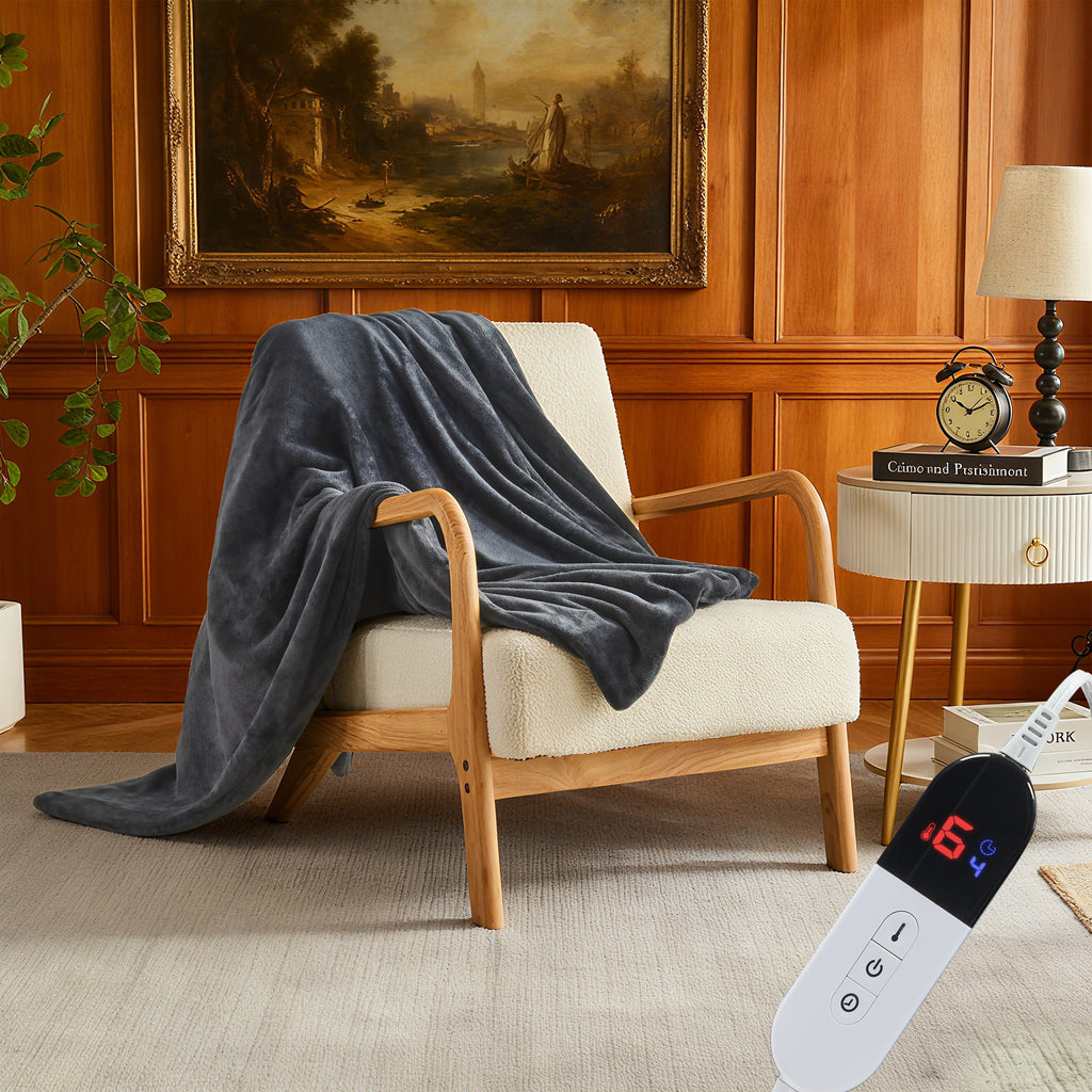 Dhole Electric Heated Blanket Throw - 50"x60" with 6 Heating Levels 4 Hours Auto Off Fast Heating Over-Heated Protection Ultra Soft Warm Flannel ETL Certified