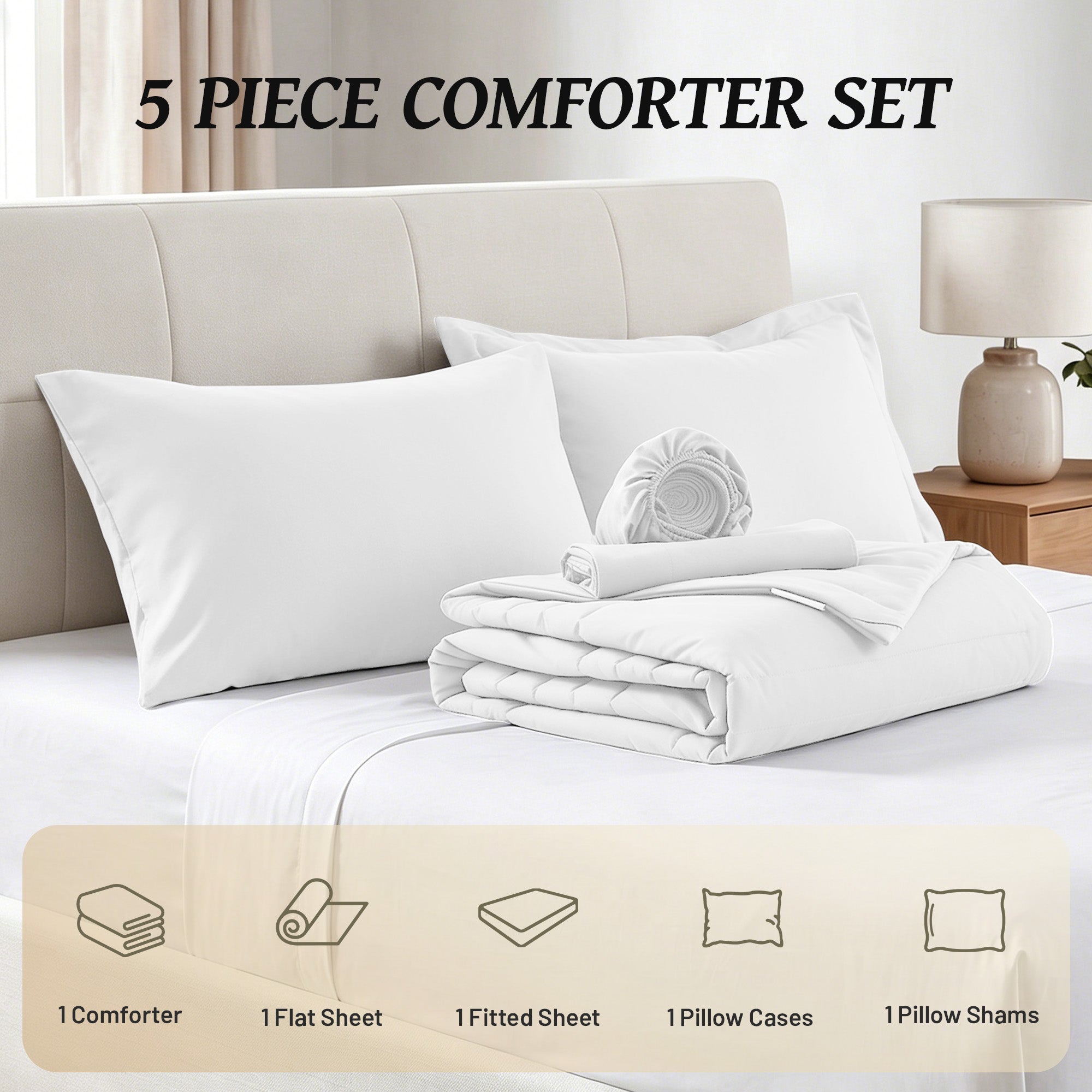 Dhole 7-Piece Bed in Bag - Striped Comforter Sets, Pillowcases & Sheet Collection for Cozy Bedding Sets