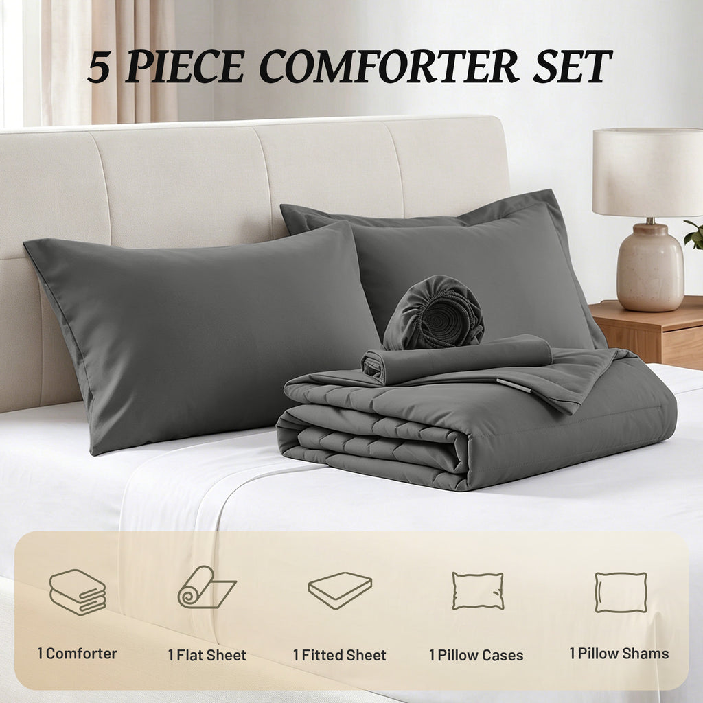 Dhole 7-Piece Bed in Bag - Striped Comforter Sets, Pillowcases & Sheet Collection for Cozy Bedding Sets