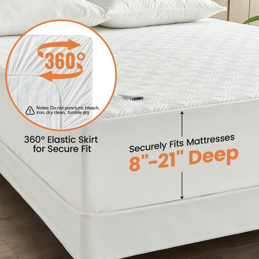 Dhole Heated Mattress Pad, Dual Control Electric Bed Warmer, 6 Heat Levels, 1-10H Auto Shut Off with Preheat & LED Controller