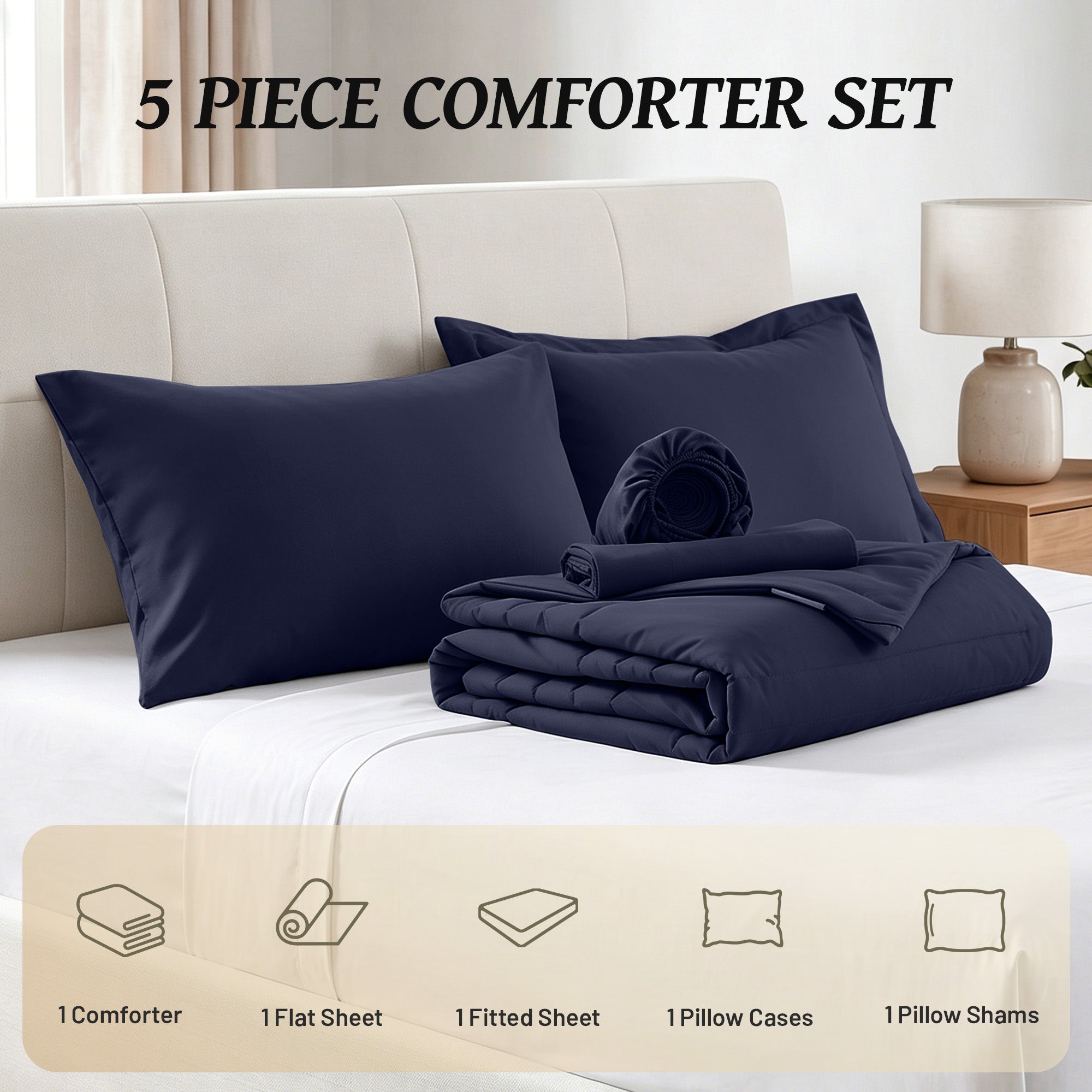 Dhole 7-Piece Bed in Bag - Striped Comforter Sets, Pillowcases & Sheet Collection for Cozy Bedding Sets