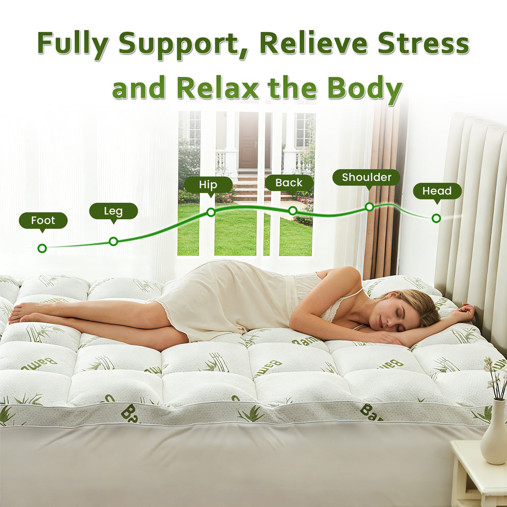 Dhole Queen Size 2-Inch Mattress Topper & Pad – 1200GSM Down Alternative Fill, Cooling Bamboo Viscose Cover, Extra Firm Pillow Top for Back Pain Relief, Deep Pocket 6-18 Inches (60"x80")