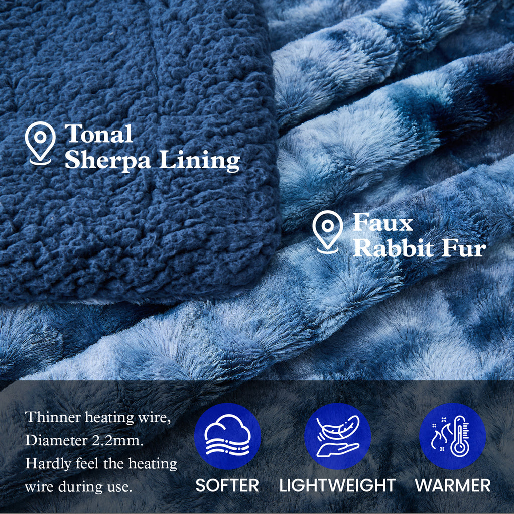 Dhole Heated Blanket Electric Throw - 50"x60" Heating Blanket Throw 4 Hours Auto-Off 6 Heat Level Over-Heat Protection Luxury Faux Fur Sherpa ETL Certification