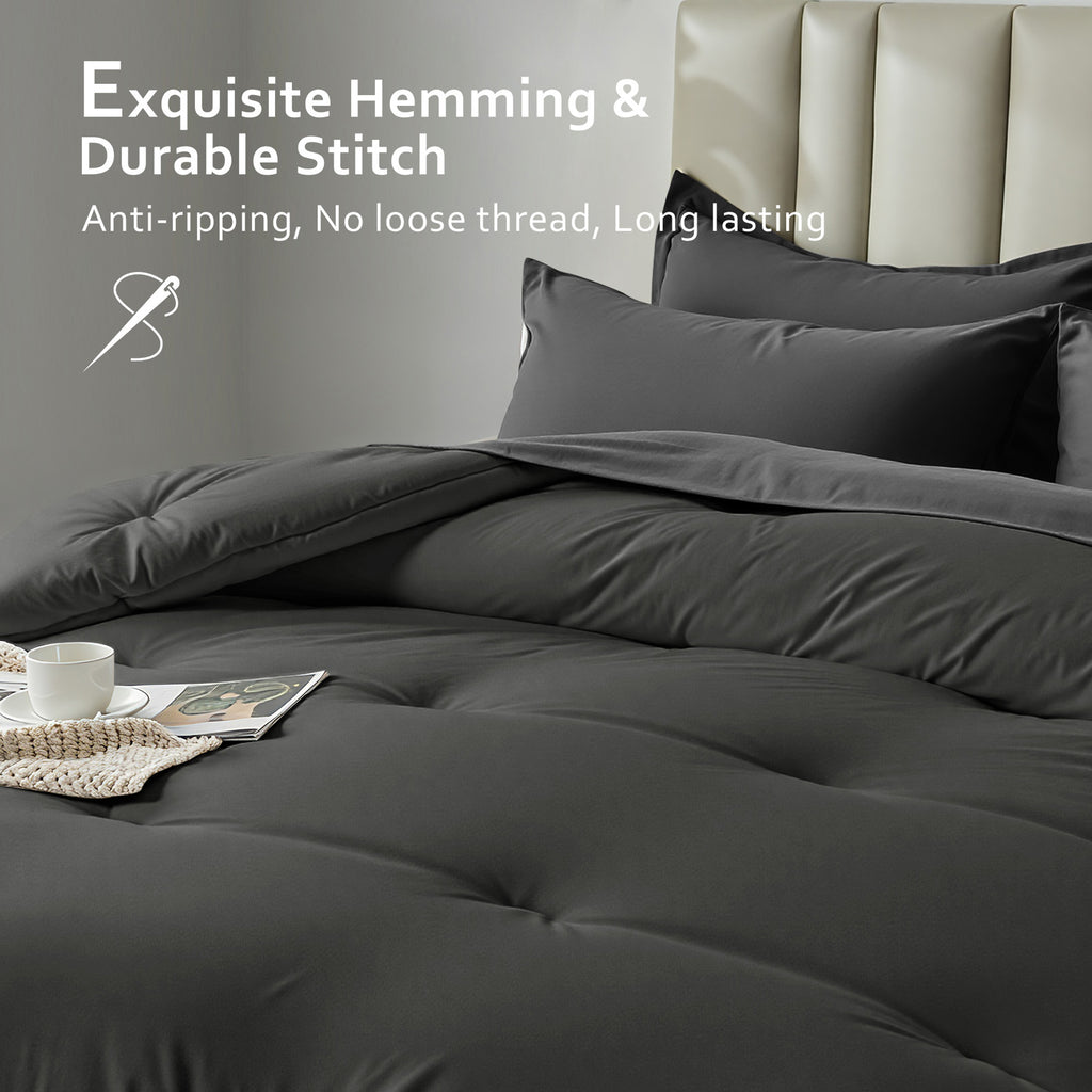 Dhole 7-Piece Bed Sheet Set - Queen Size Comforter, Pillowcases & Sheet Collection for Cozy Bedding Comfort Black