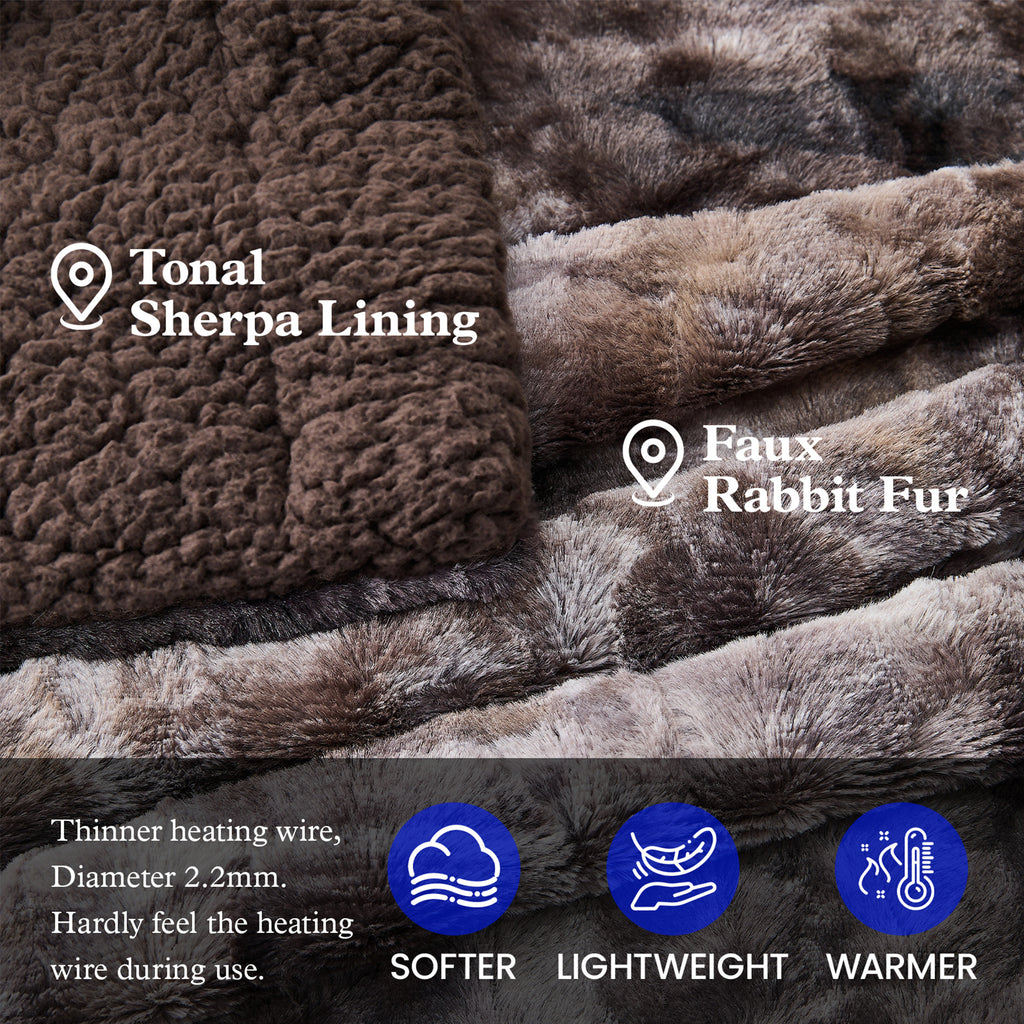 Dhole Heated Blanket Electric Throw - 50"x60" Heating Blanket Throw 4 Hours Auto-Off 6 Heat Level Over-Heat Protection Luxury Faux Fur Sherpa ETL Certification