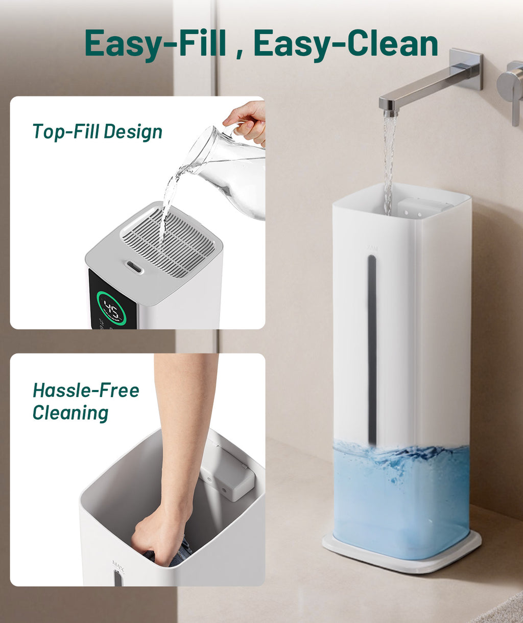 Dhole 9L Cool Mist Humidifier for Bedroom Ultra Quiet, 55+ Hours, Energy Efficient, Auto Shut-Off, Sleep Mode with Night Light for Baby Nursery, Home - Perfect for Large Rooms
