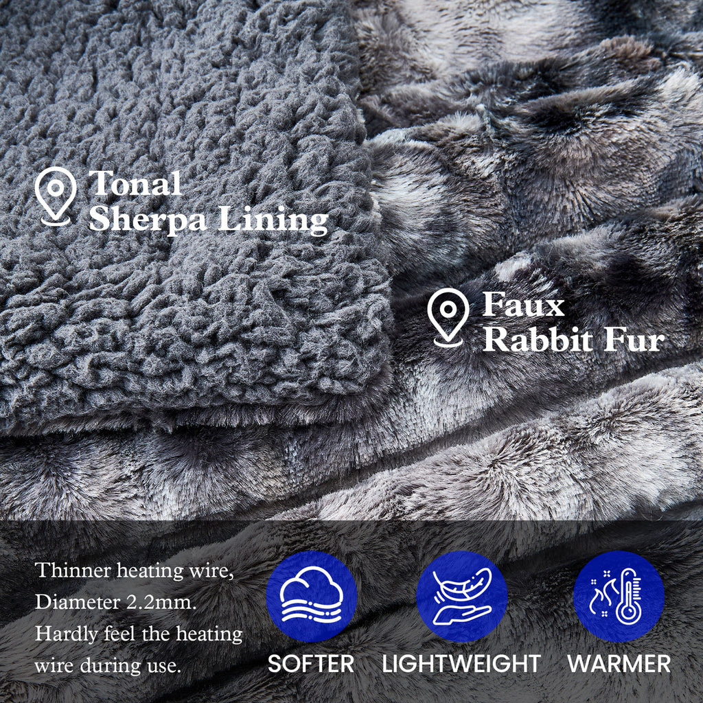 Dhole Heated Blanket Electric Throw - 50"x60" Heating Blanket Throw 4 Hours Auto-Off 6 Heat Level Over-Heat Protection Luxury Faux Fur Sherpa ETL Certification
