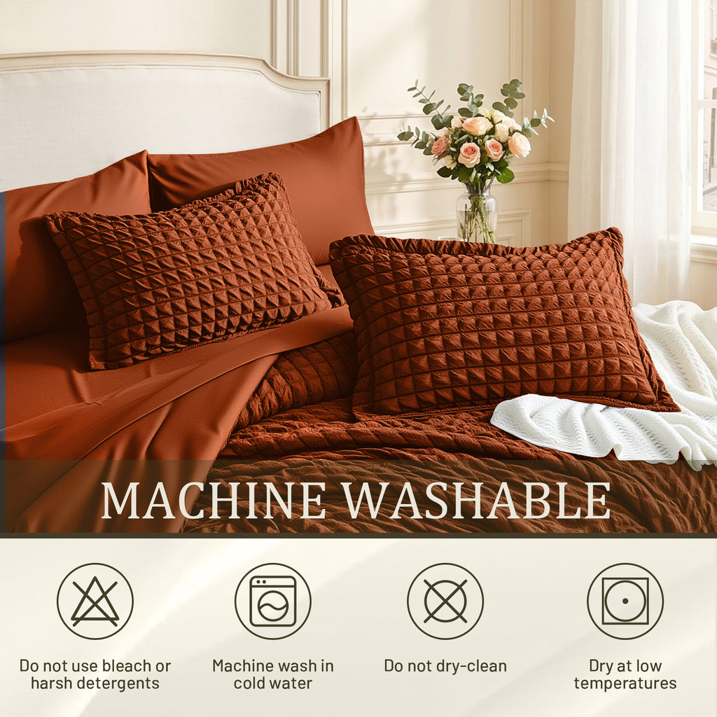 DHOLE Comforter Set 7 Pieces – Seersucker Textured Waffle Weave Bed in a Bag, All-Season Lightweight Microfiber Bedding Sets with Sheets & Pillow Shams