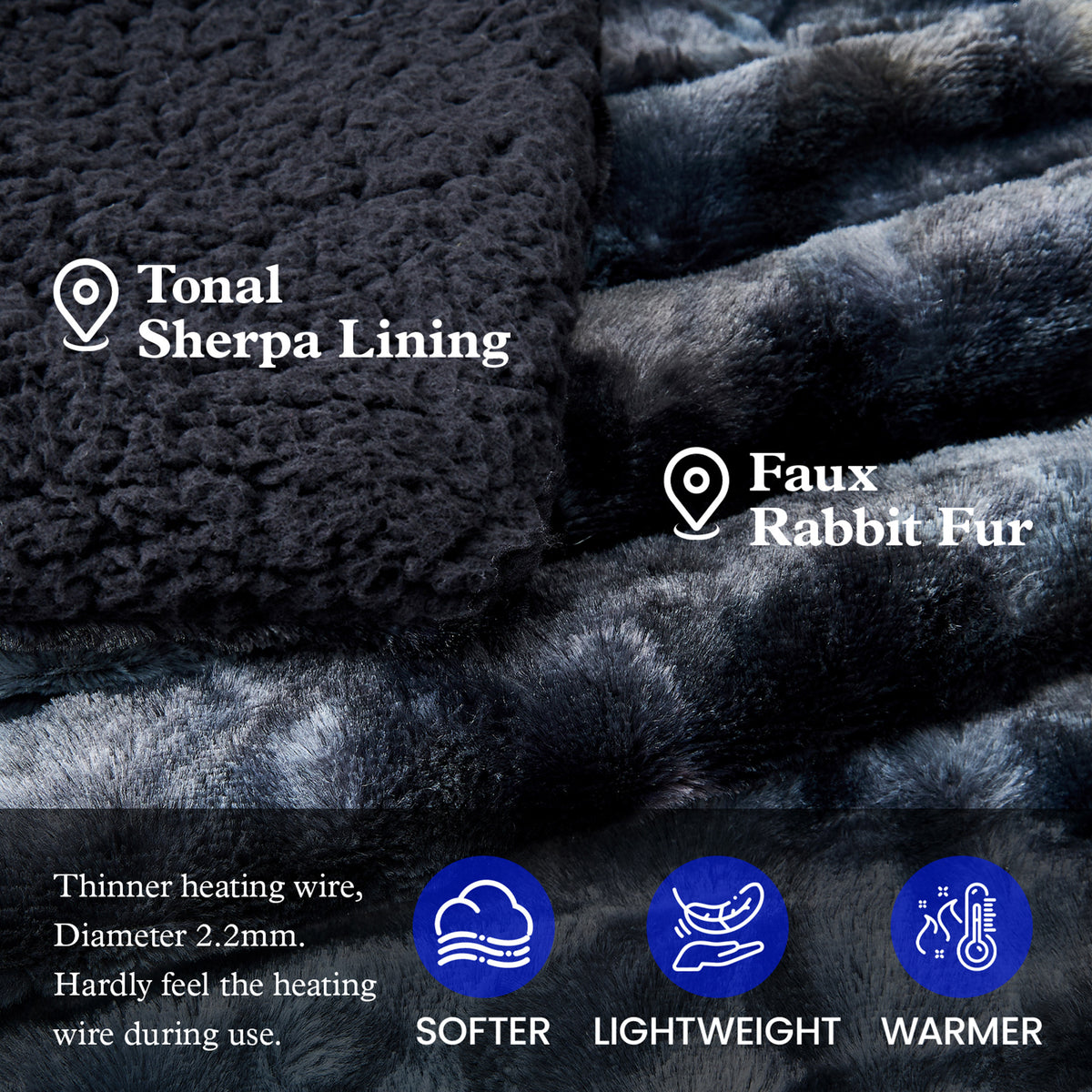 Dhole Heated Blanket Electric Throw - 50"x60" Heating Blanket Throw 4 Hours Auto-Off 6 Heat Level Over-Heat Protection Luxury Faux Fur Sherpa ETL Certification