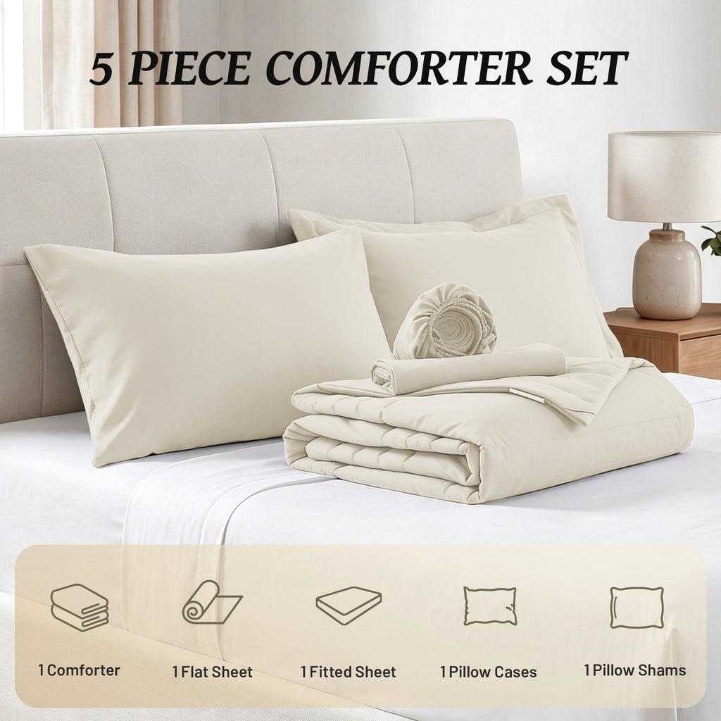 Dhole 7-Piece Bed in Bag - Striped Comforter Sets, Pillowcases & Sheet Collection for Cozy Bedding Sets