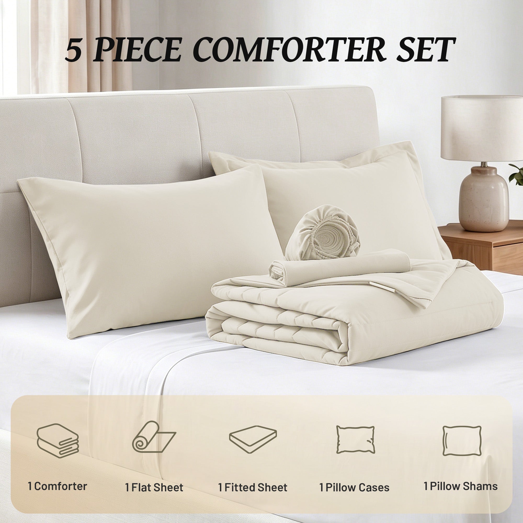 Dhole 7-Piece Bed in Bag - Striped Comforter Sets, Pillowcases & Sheet Collection for Cozy Bedding Sets