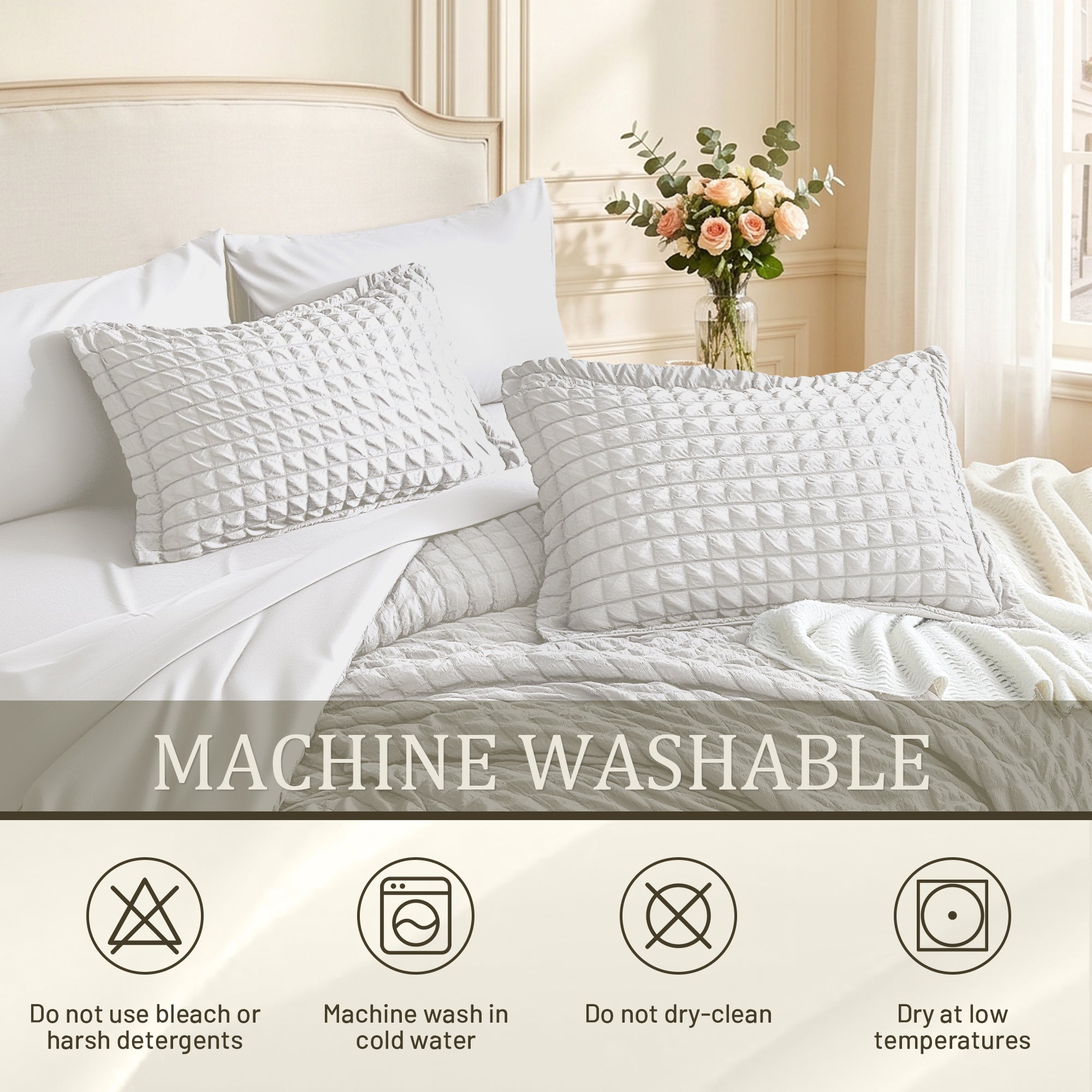 DHOLE Comforter Set 7 Pieces – Seersucker Textured Waffle Weave Bed in a Bag, All-Season Lightweight Microfiber Bedding Sets with Sheets & Pillow Shams