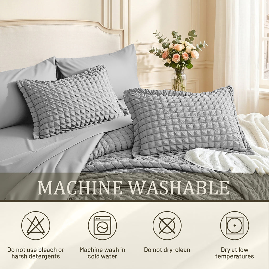 DHOLE Comforter Set 7 Pieces – Seersucker Textured Waffle Weave Bed in a Bag, All-Season Lightweight Microfiber Bedding Sets with Sheets & Pillow Shams