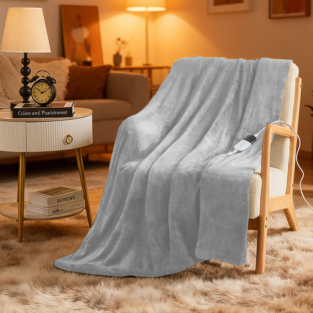Dhole Electric Heated Blanket Throw - 50"x60" with 6 Heating Levels 4 Hours Auto Off Fast Heating Over-Heated Protection Ultra Soft Warm Flannel ETL Certified
