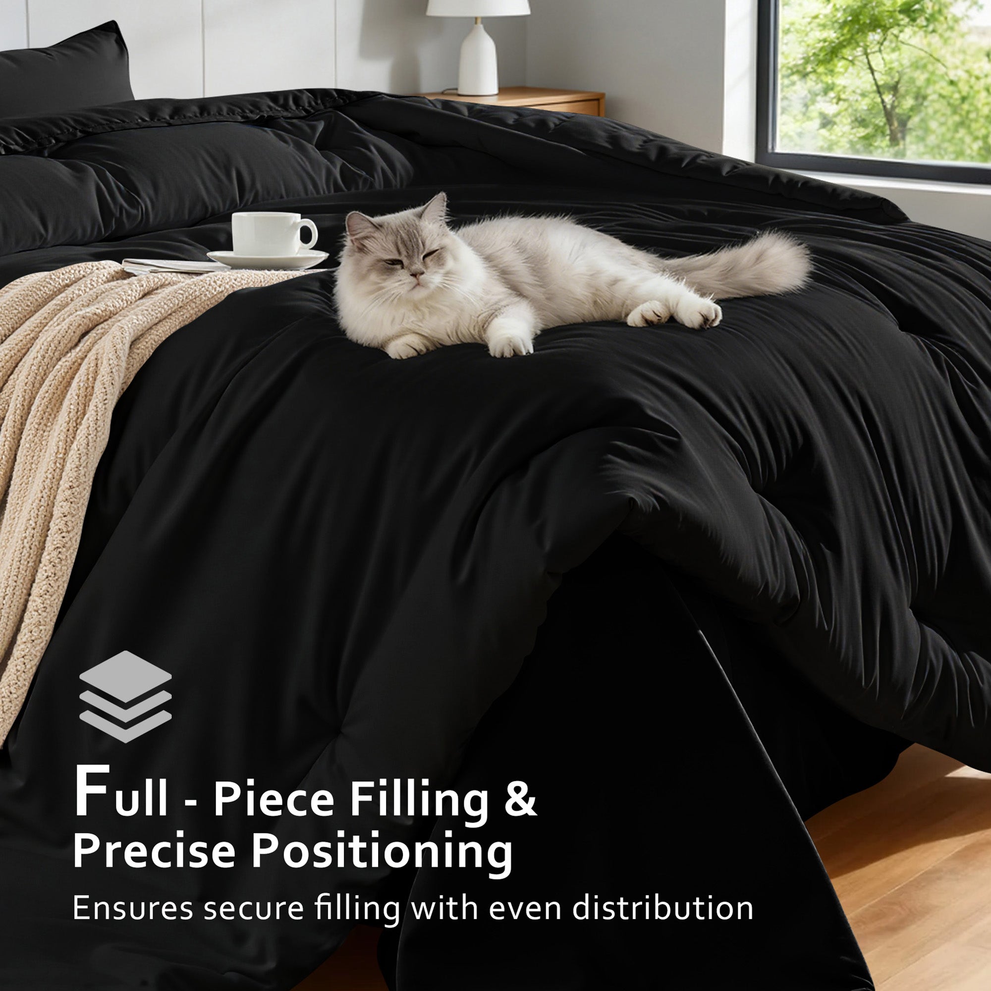Dhole 7-Piece Bed Sheet Set - Queen Size Comforter, Pillowcases & Sheet Collection for Cozy Bedding Comfort Black