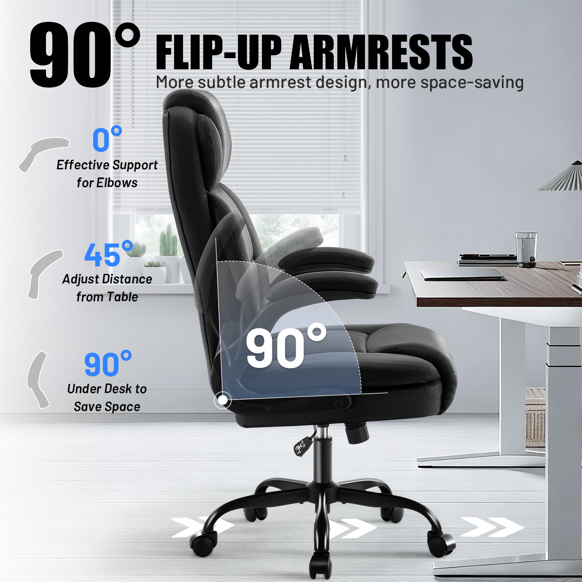 Dhole Ergonomic High-Back PU Leather Office Chair with 120° Recline & Flip-Up Arms - Home Office Desk Chair for Work, Study, Gaming, 300LBS Capacity (Black)