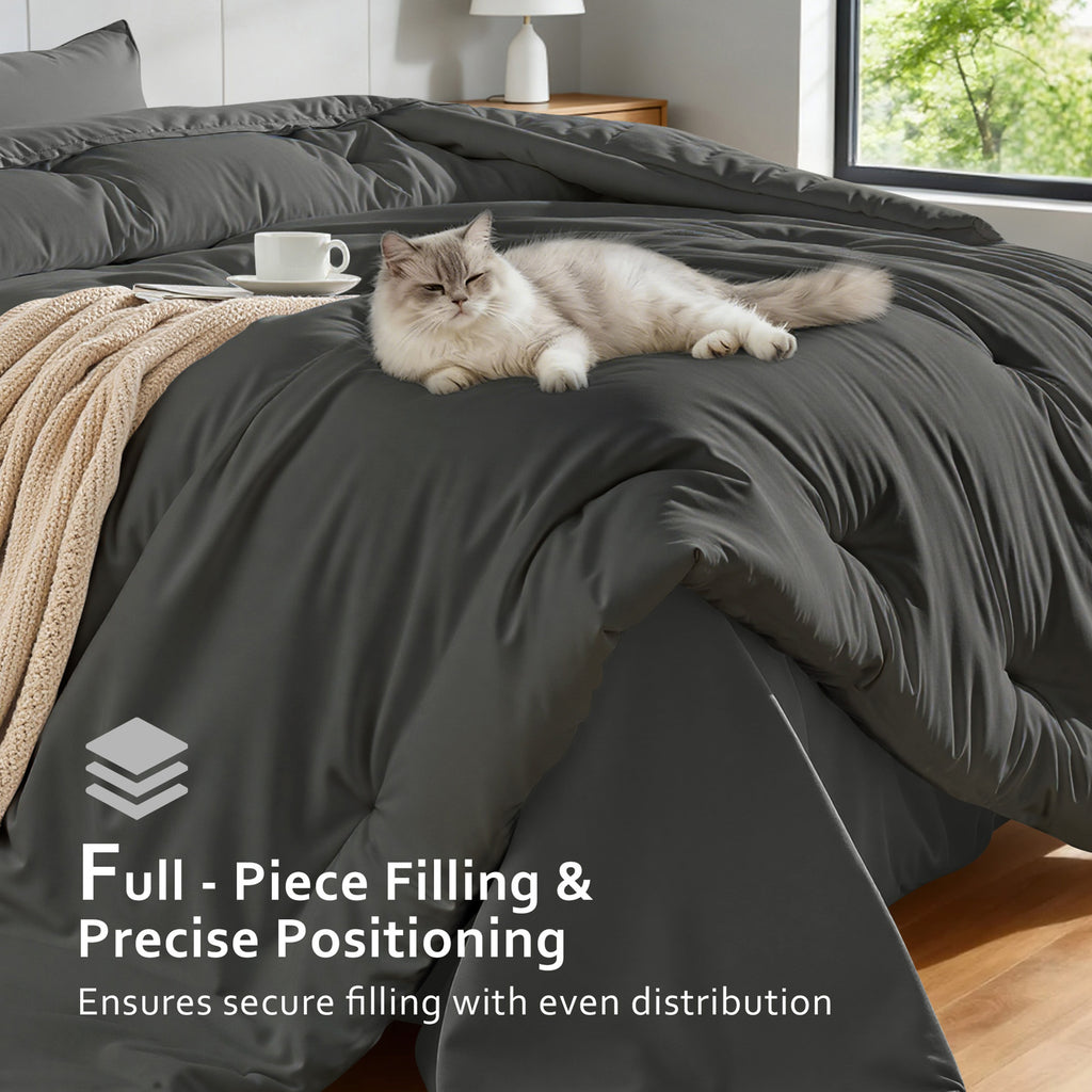 Dhole 7-Piece Bed Sheet Set - Queen Size Comforter, Pillowcases & Sheet Collection for Cozy Bedding Comfort Black