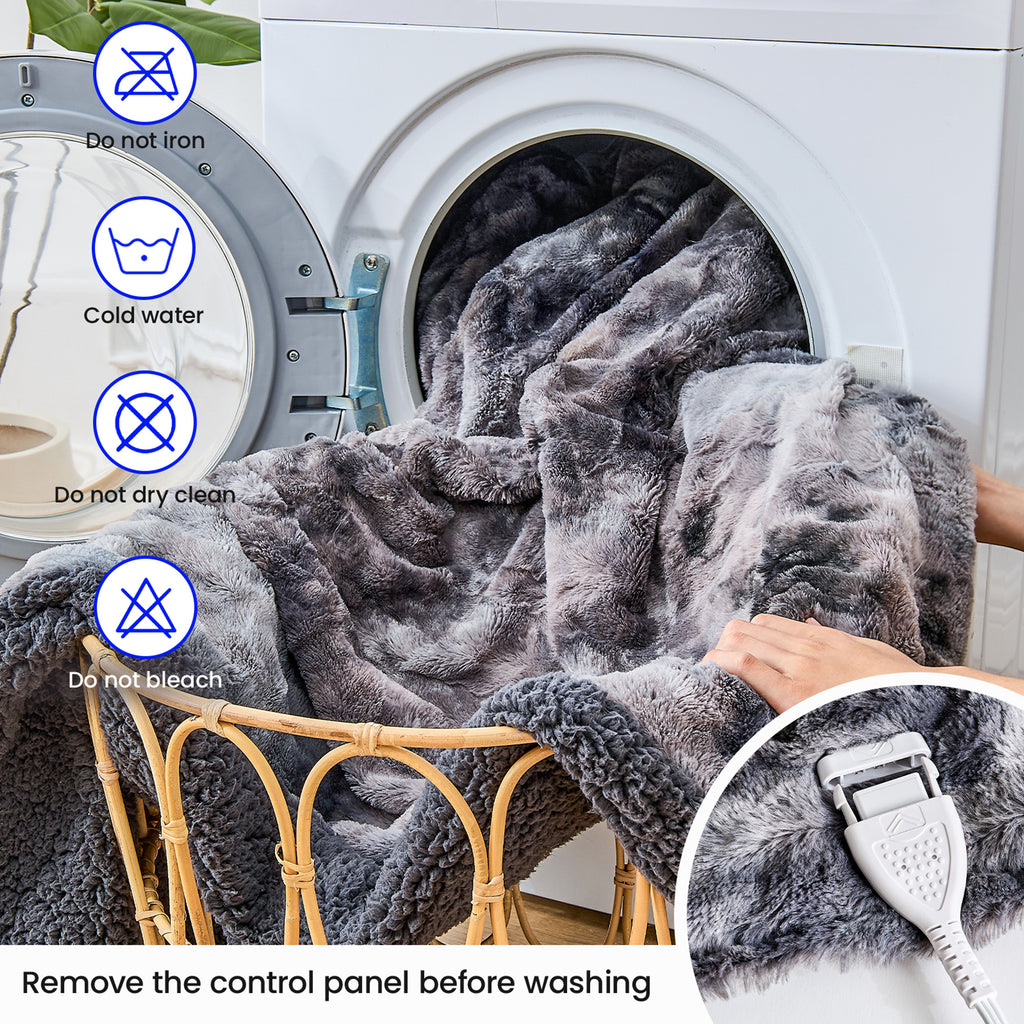 Dhole Heated Blanket Electric Throw - 50"x60" Heating Blanket Throw 4 Hours Auto-Off 6 Heat Level Over-Heat Protection Luxury Faux Fur Sherpa ETL Certification