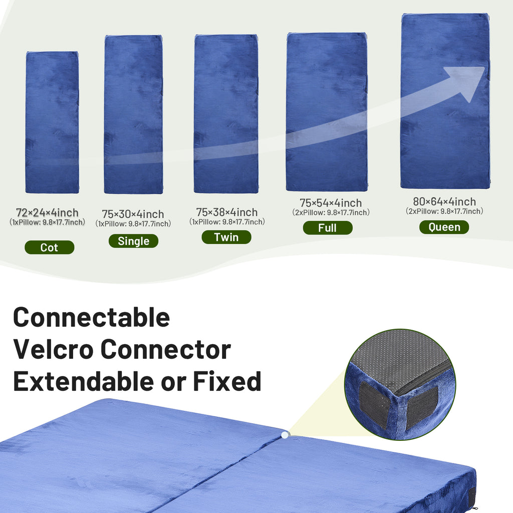 DHOLE 4 Inch Gel Memory Foam Camping Mattress, CertiPUR-US Certified Thick Sleeping Pad, Waterproof & Soft Fleece Top, Portable Roll-Up Mat with Multi-Function Storage Bag & Pillow for Tent Camping