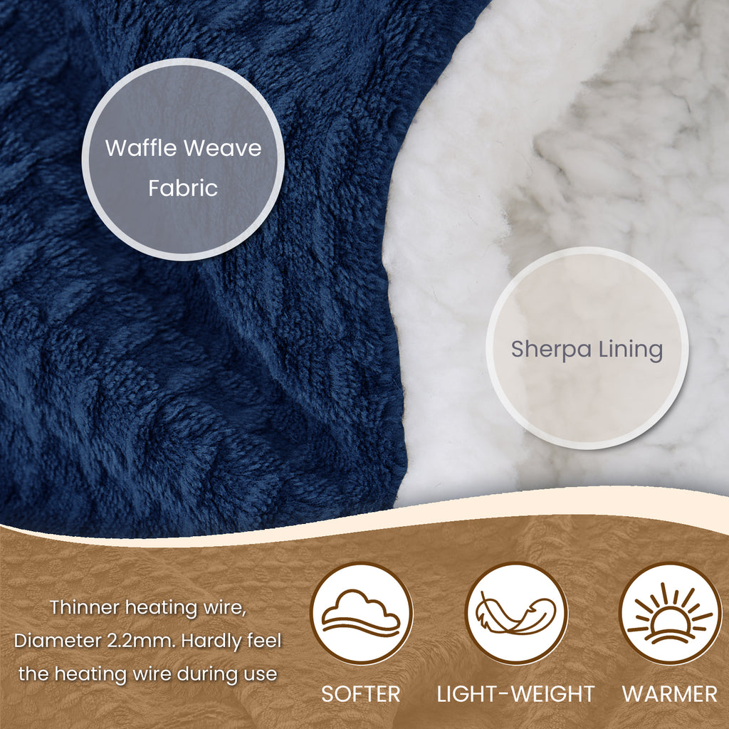 Dhole Heated Blanket Electric Blanket Throw Waffle, 50x60 Inches，Sherpa Fleece Fast Heating Blanket 6 Heating Levels & 4 Hours Auto Off ETL Certification