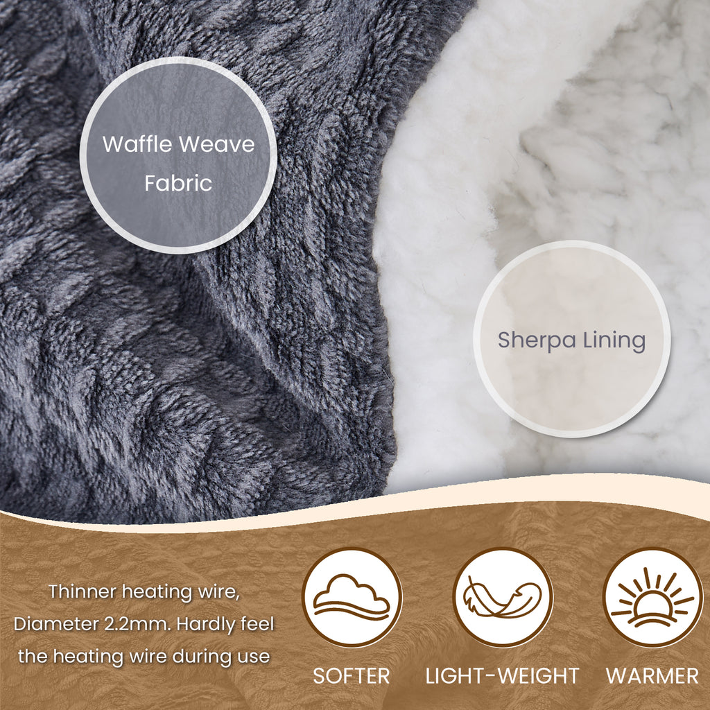 Dhole Heated Blanket Electric Blanket Throw Waffle, 50x60 Inches，Sherpa Fleece Fast Heating Blanket 6 Heating Levels & 4 Hours Auto Off ETL Certification