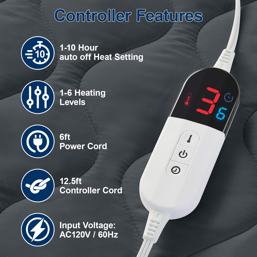 Dhole Electric Heated Mattress Pad Queen - 60"x80" ,Deep Pocket, 6 Heat Settings, Auto Shut Off 10 Hrs with Dual Controller, ETL Certified, Machine Washable, White