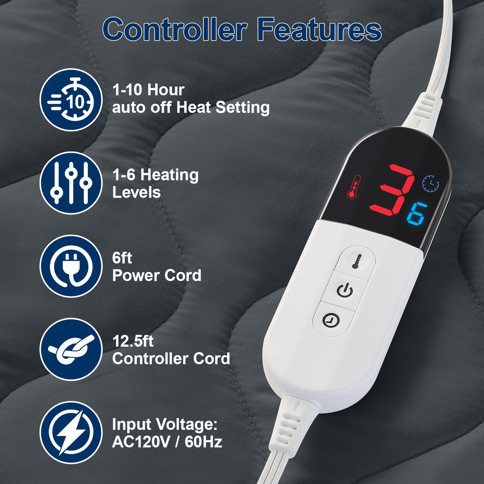 Dhole Electric Heated Mattress Pad Queen - 60"x80" ,Deep Pocket, 6 Heat Settings, Auto Shut Off 10 Hrs with Dual Controller, ETL Certified, Machine Washable, White