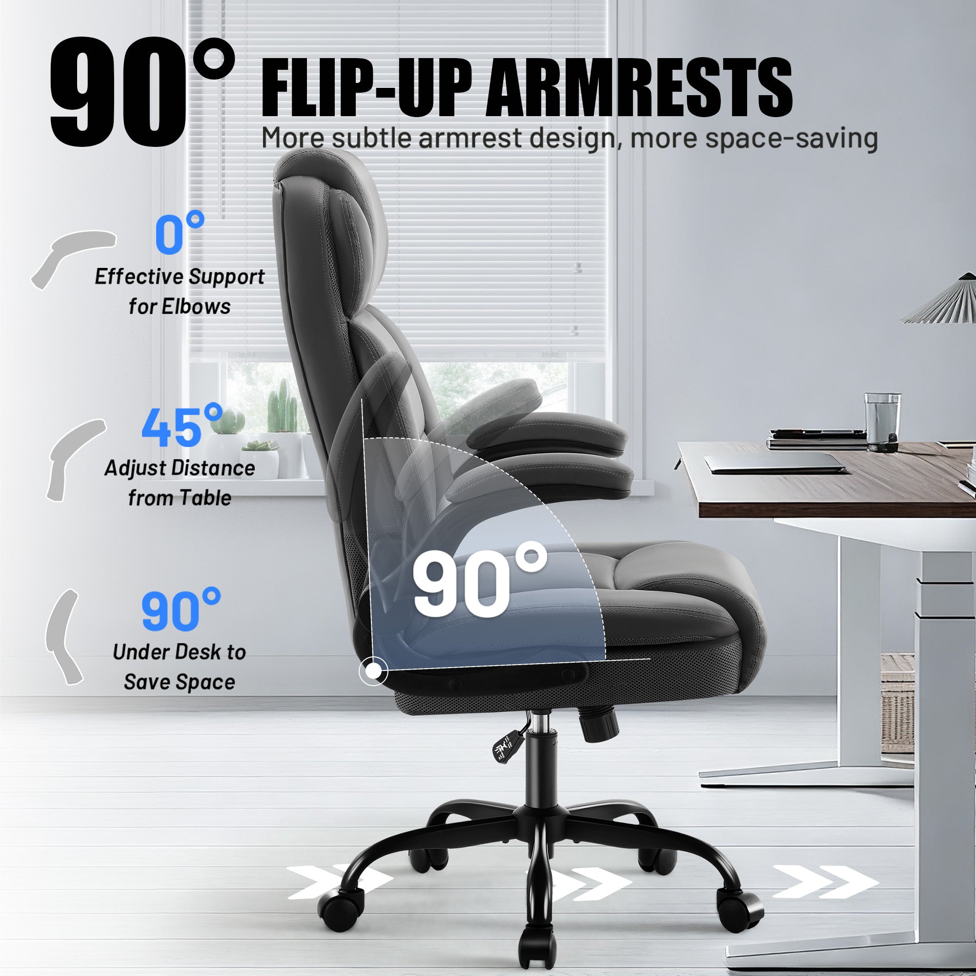 Dhole Ergonomic High-Back PU Leather Office Chair with 120° Recline & Flip-Up Arms - Home Office Desk Chair for Work, Study, Gaming, 300LBS Capacity (Black)