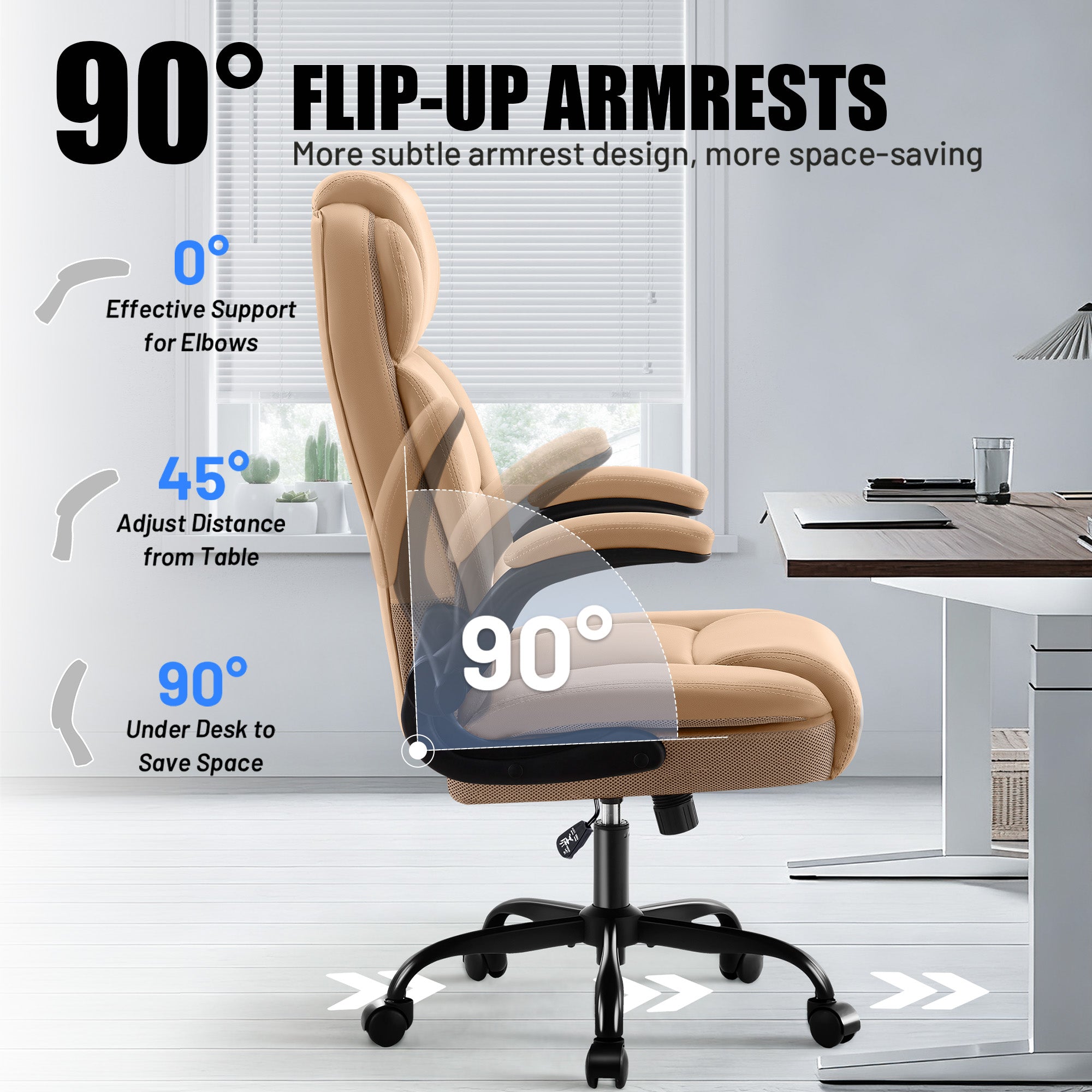 Dhole Ergonomic High-Back PU Leather Office Chair with 120° Recline & Flip-Up Arms - Home Office Desk Chair for Work, Study, Gaming, 300LBS Capacity (Black)