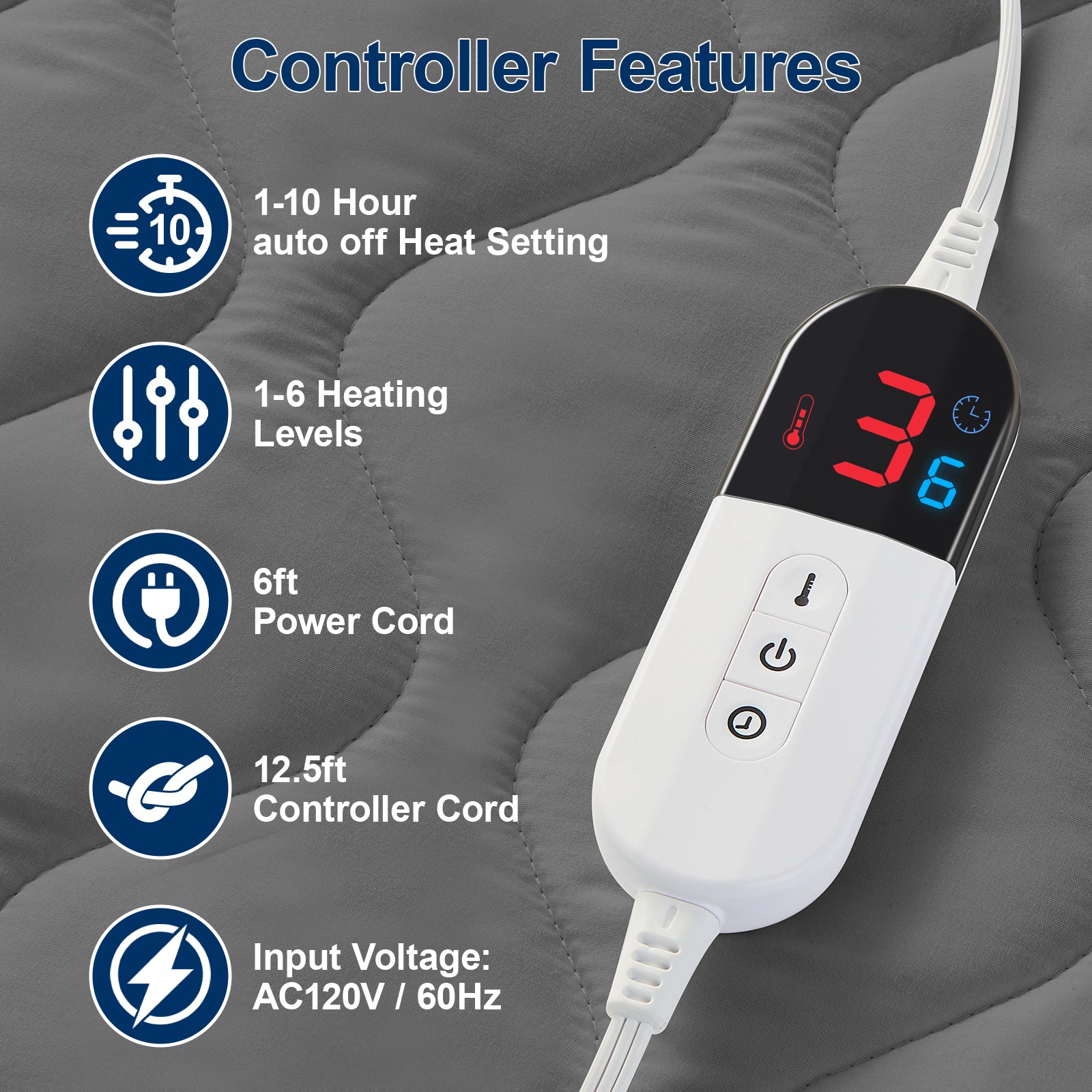 Dhole Electric Heated Mattress Pad Queen - 60"x80" ,Deep Pocket, 6 Heat Settings, Auto Shut Off 10 Hrs with Dual Controller, ETL Certified, Machine Washable, White