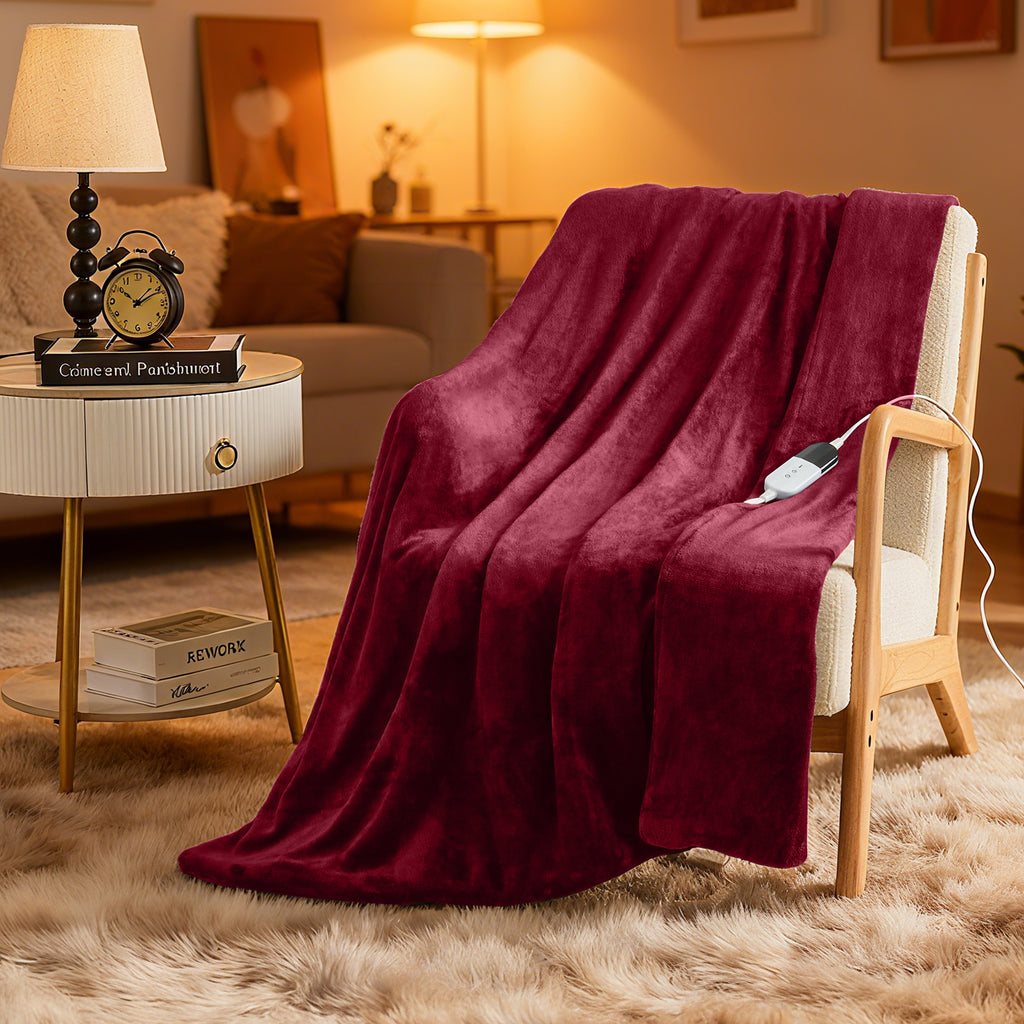 Dhole Electric Heated Blanket Throw - 50"x60" with 6 Heating Levels 4 Hours Auto Off Fast Heating Over-Heated Protection Ultra Soft Warm Flannel ETL Certified