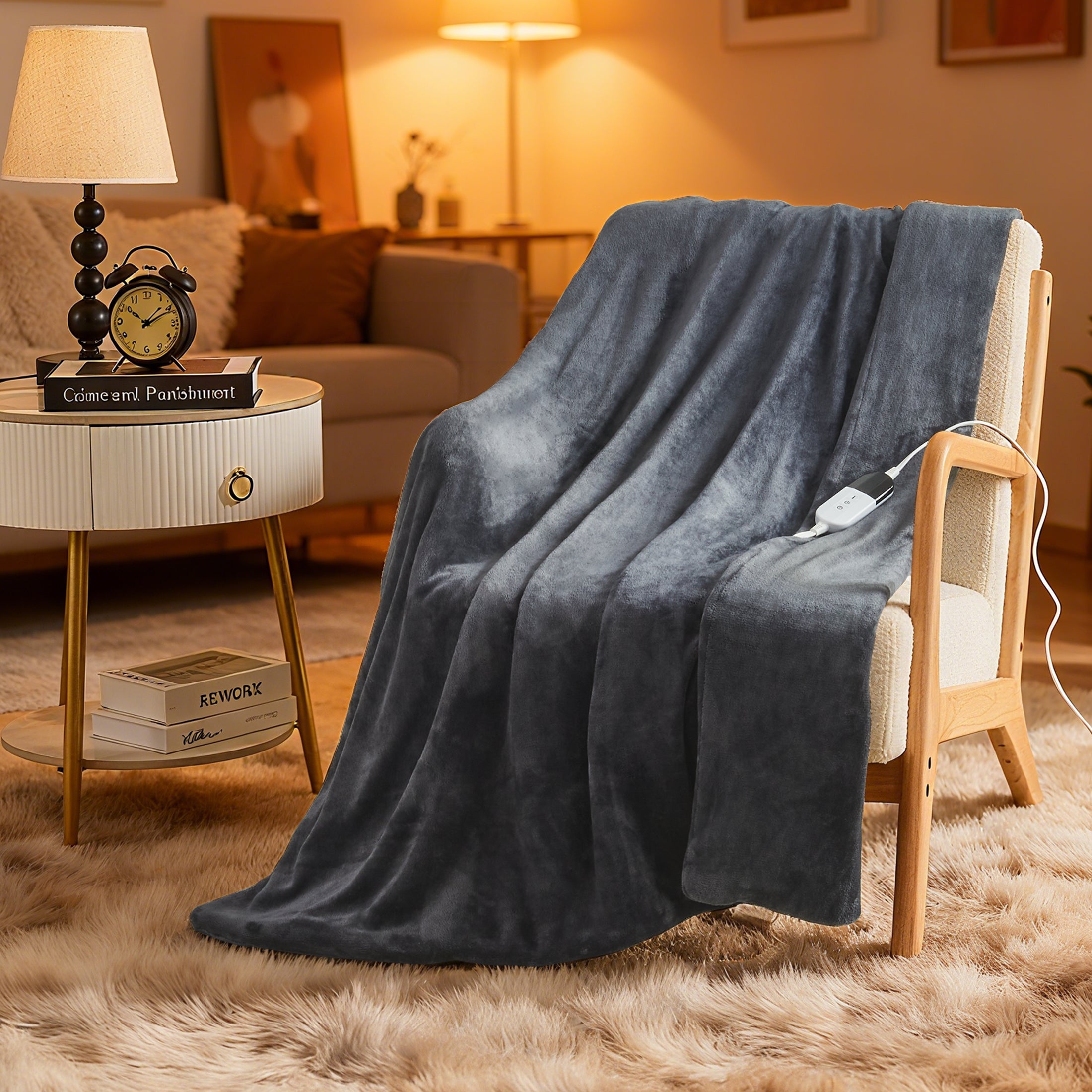 Dhole Electric Heated Blanket Throw - 50"x60" with 6 Heating Levels 4 Hours Auto Off Fast Heating Over-Heated Protection Ultra Soft Warm Flannel ETL Certified