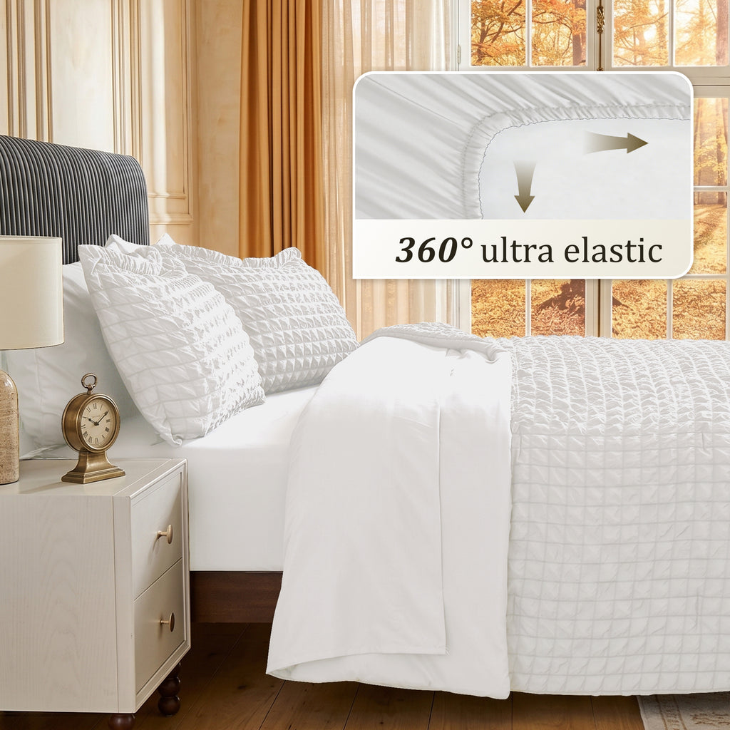 DHOLE Comforter Set 7 Pieces – Seersucker Textured Waffle Weave Bed in a Bag, All-Season Lightweight Microfiber Bedding Sets with Sheets & Pillow Shams